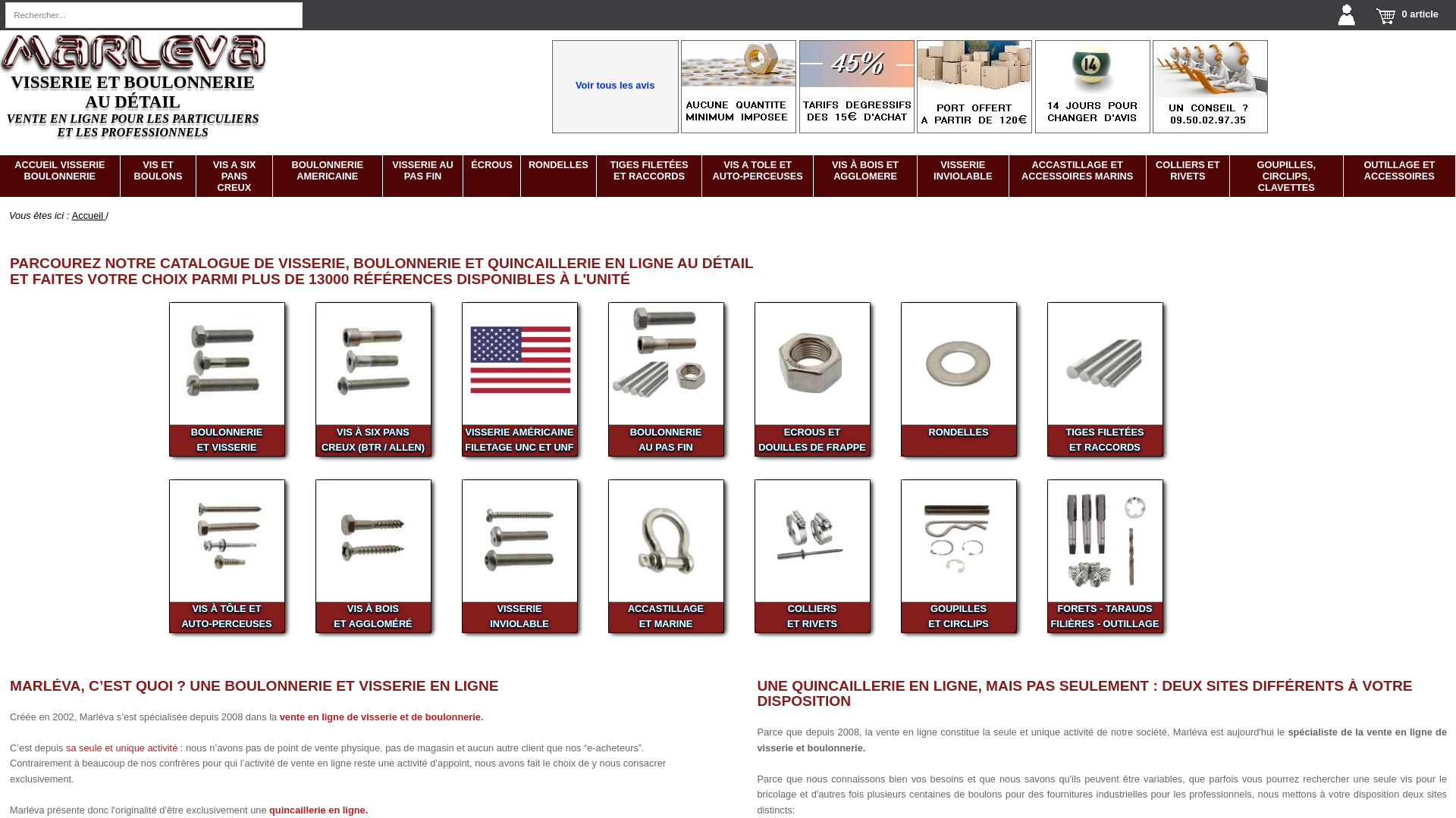 Capture d'écran de Vente de visserie, boulonnerie et quincaillerie en ligne au détail pour les particuliers et les professionnels