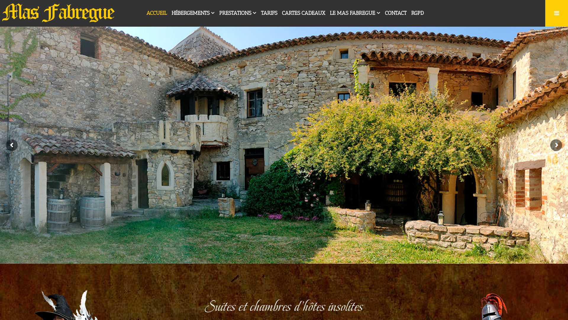 Capture d'écran de Gîte et chambre d'hôte Médiéval
Le Domaine du Mas Fabrègue situé face au Mont Bouquet. Au pied des Cévennes, à 50 km de Nîmes