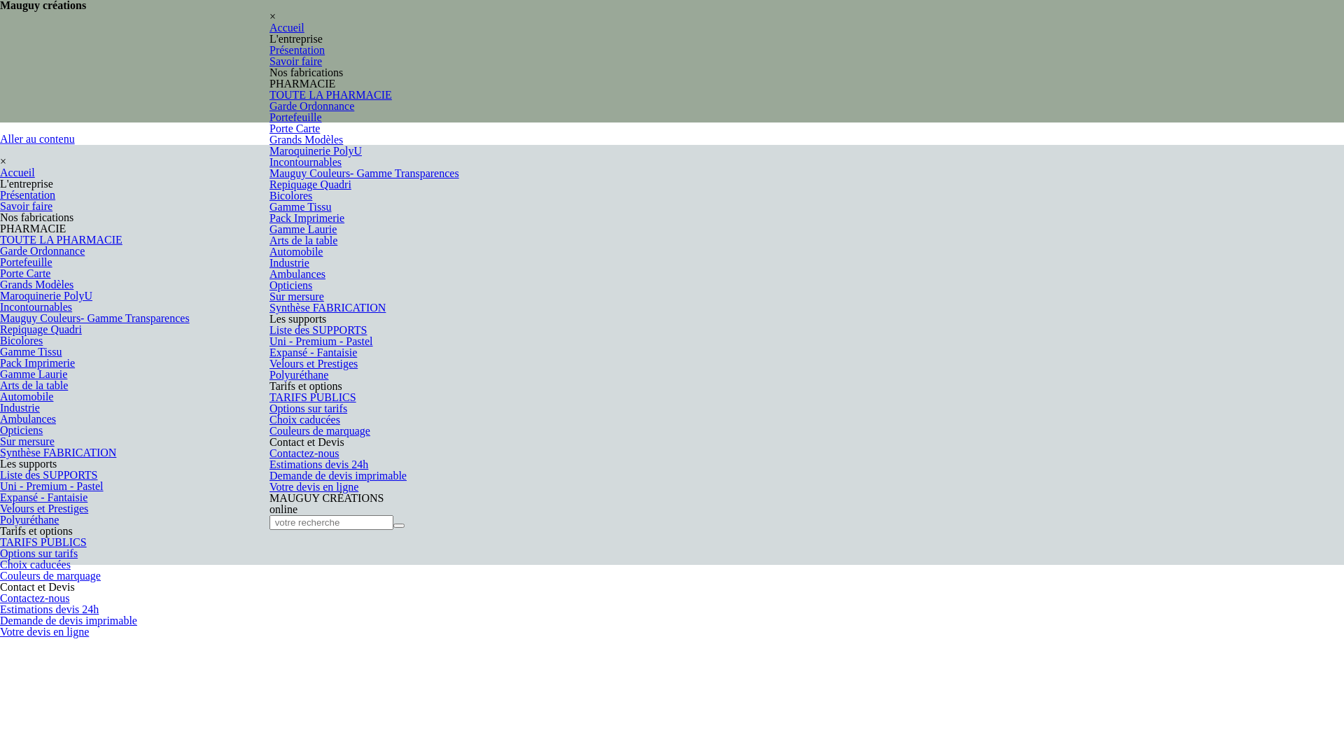 Capture d'écran de Fabrication de garde-ordonnances, porte cartes vitale, porte cartes grises, porte-chéquiers, porte-menus,  porte lunettes, porte documents divers, calendriers, sacs réutilisables, etc . . . 