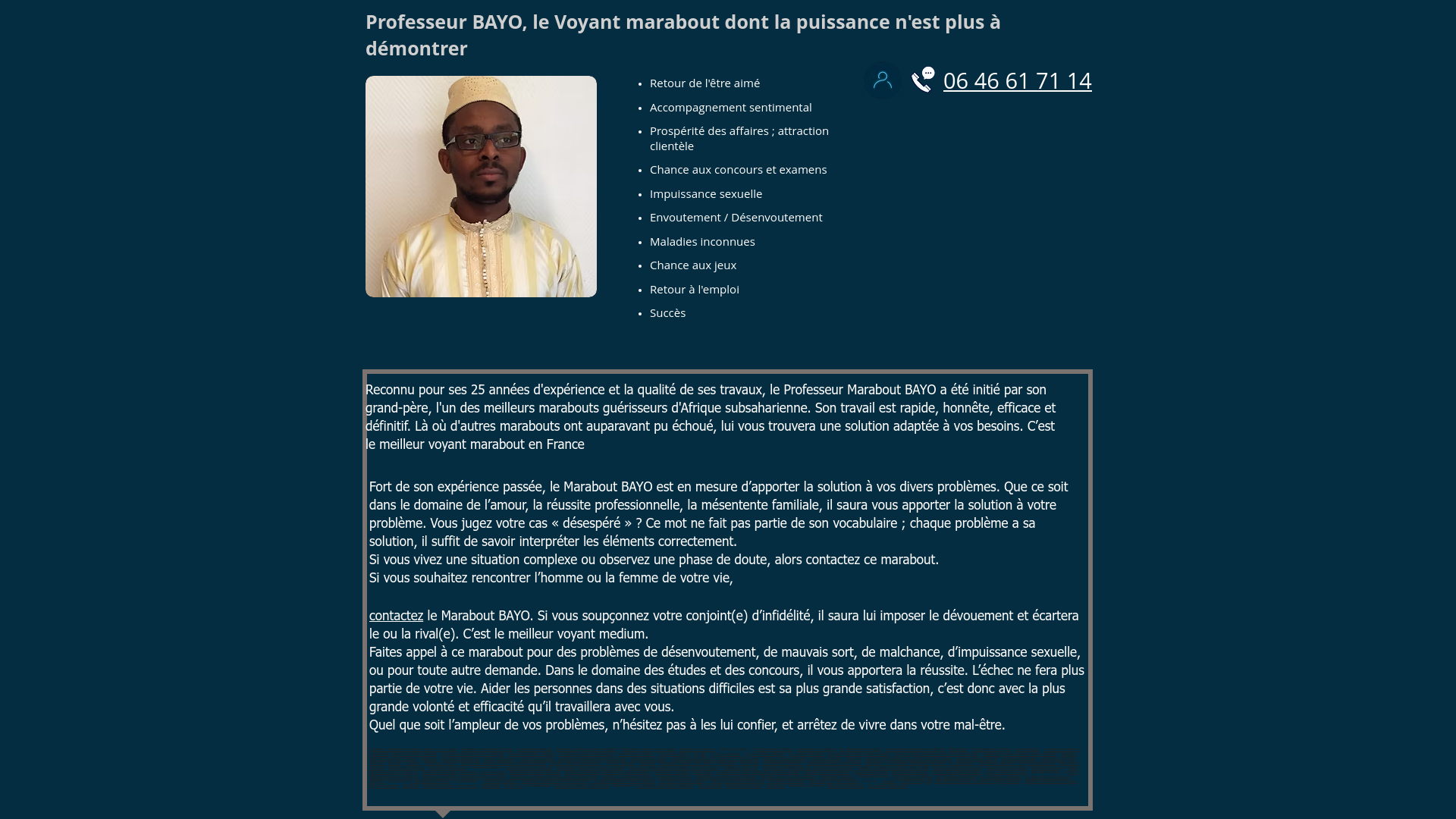 Capture d'écran de Maître Bayo Le meilleur marabout voyant médium africain Tel 06 46 61 71 14