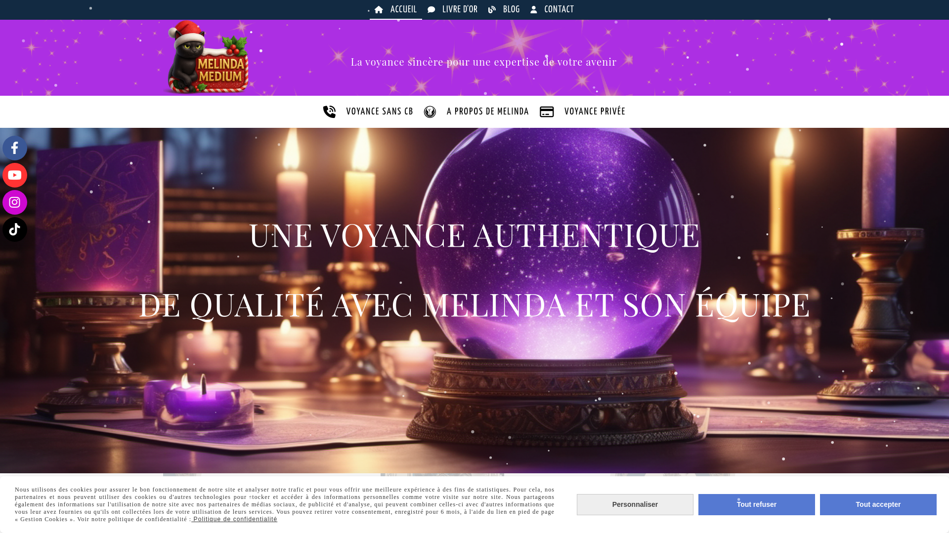Capture d'écran de Melinda Médium cabinet de voyance par téléphone. Consultation de voyance par téléphone en audiotel ou en privé