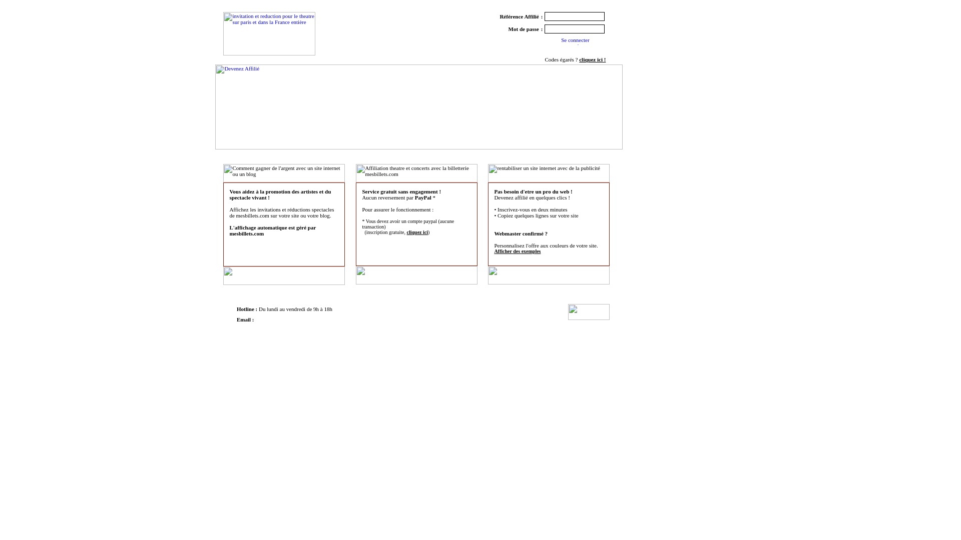 Capture d'écran de Gagnez de l'argent avec l'affiliation sur MesBillets.biz : Réservez et Profitez de vos gains !