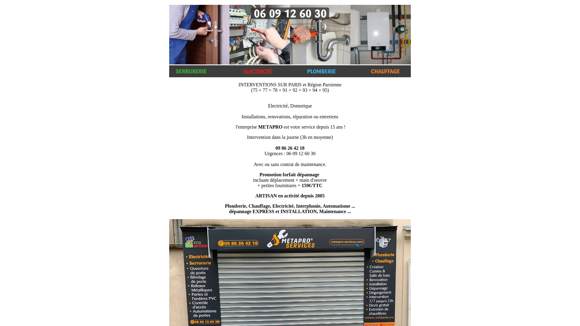 Capture d'écran de METAPRO PLOMBIER DEPANNEUR CHAUFFAGISTE