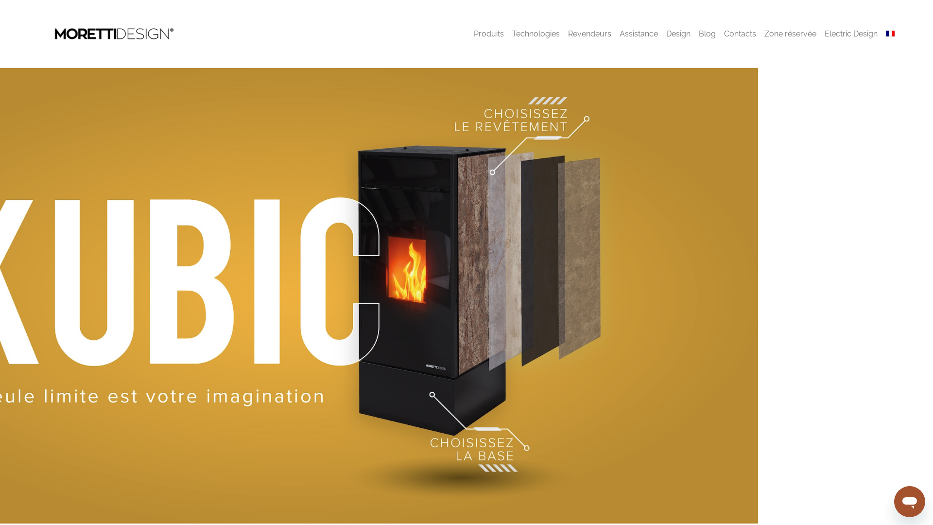 Capture d'écran de Site Moretti Design fabricant Italien de poêles à granulés et bois, moderne et contemporains distribués en France au travers d'un réseau de revendeurs et installateurs spécialisés 