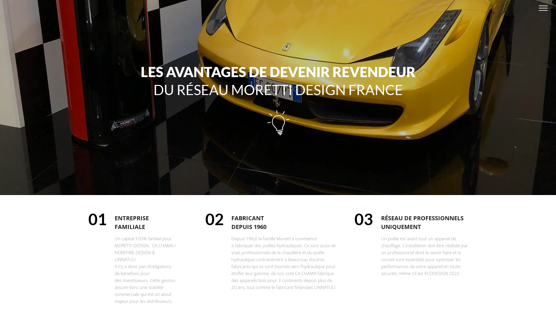 Capture d'écran de Avantages de devenir revendeur du réseau MORETTIDESIGN France.