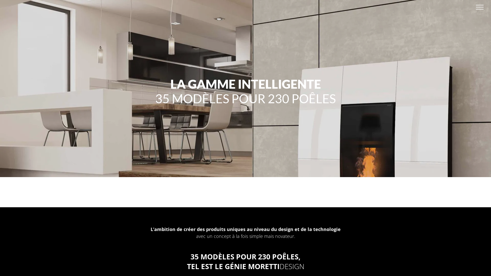 Capture d'écran de Gamme "intelligente" Poêles, cheminées, Chaudières du fabricant Italien MORETTIDESIGN.