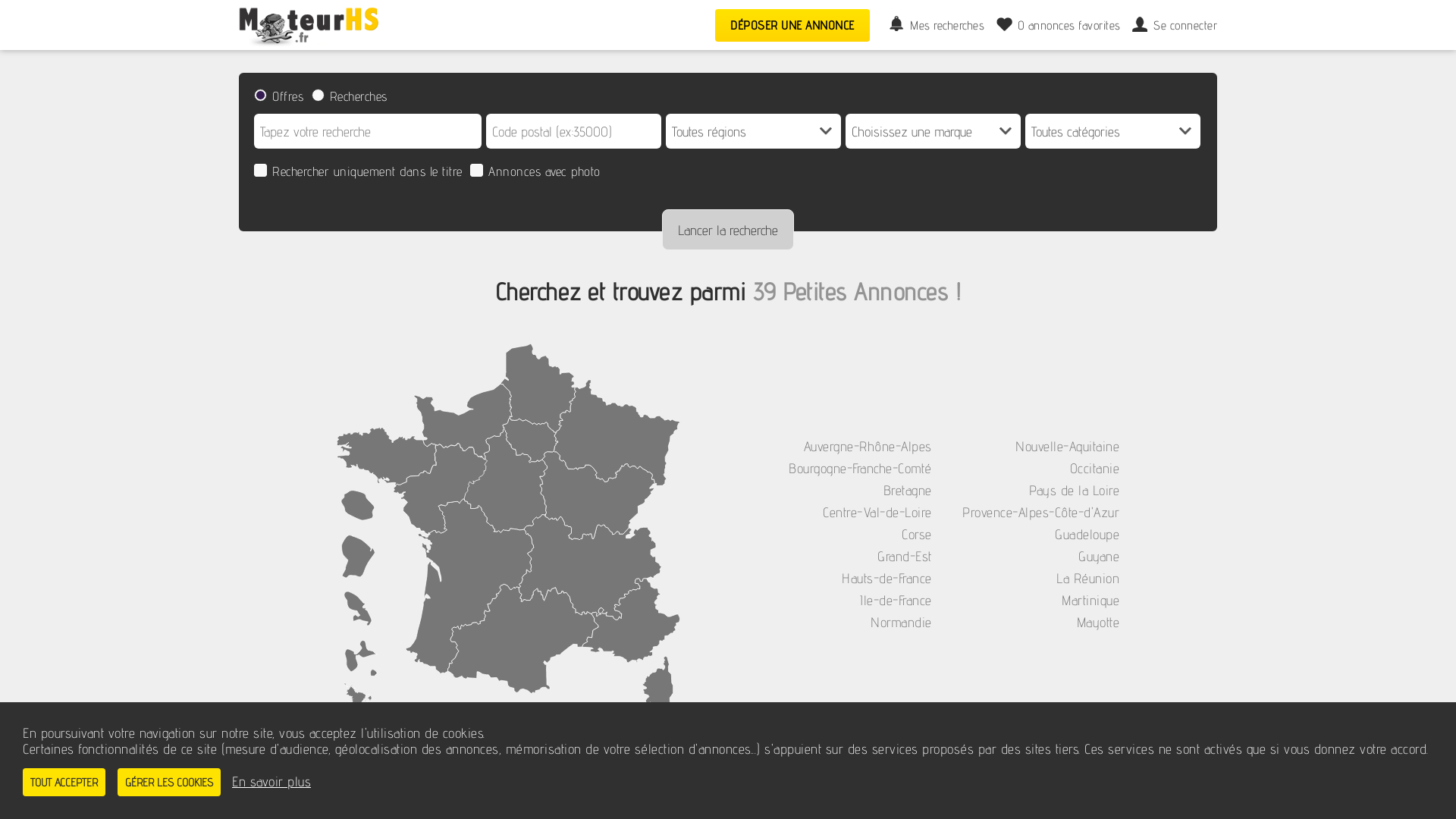 Capture d'écran de Moteurhs.fr annonce de pieces auto occasion de particulier à particulier 