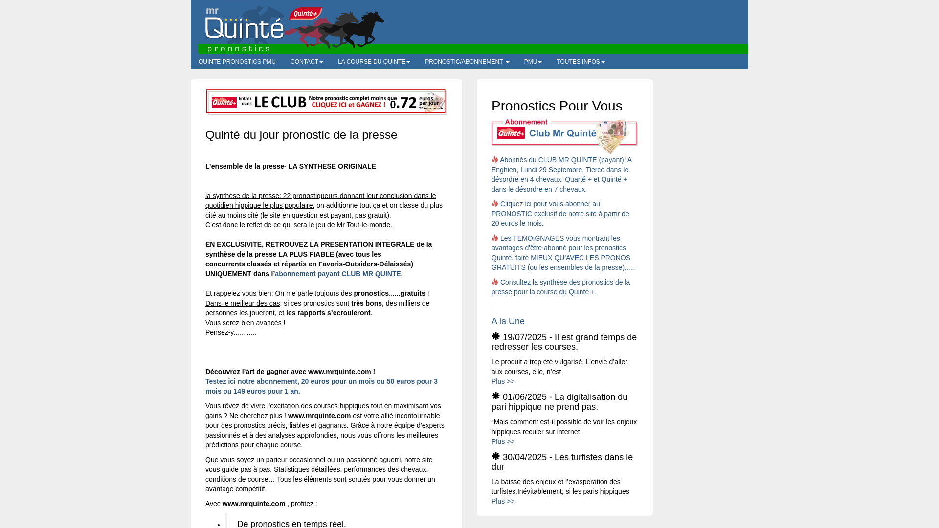 Capture d'écran de Le pronostic de la presse hippique pour la course du Quinté +