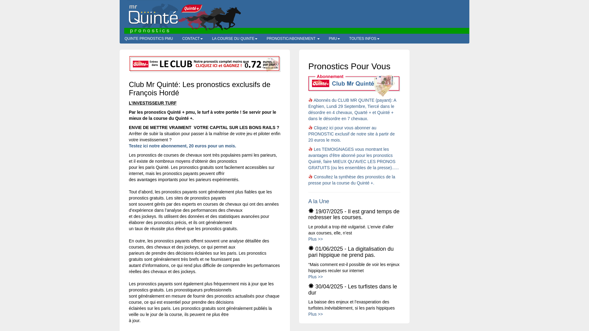 Capture d'écran de Avec Mr Quinté Pronostics, les raisons de délaisser les pronostics gratuits pour les pronostics payants.