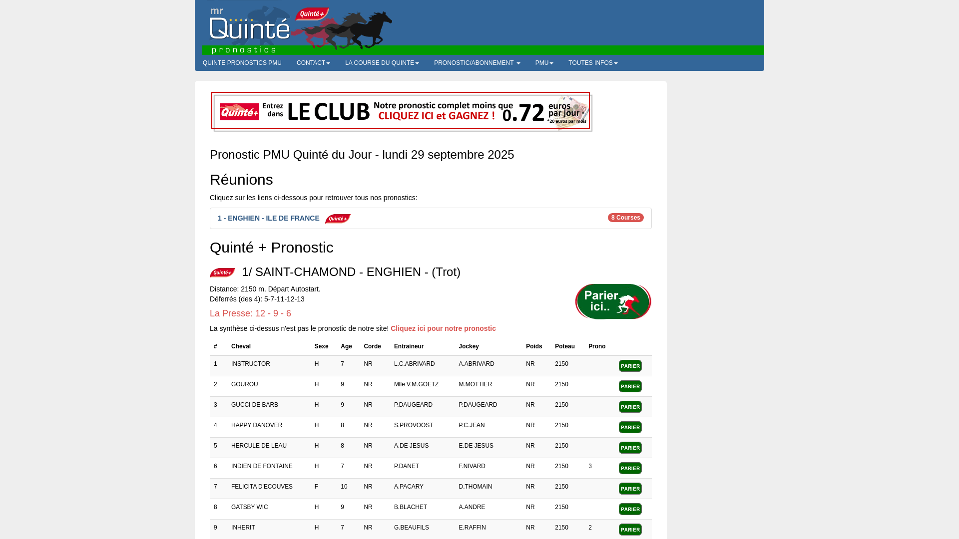 Capture d'écran de Avec Mr Quinté Pronostics, toutes les informations sur le Quinté + du jour.