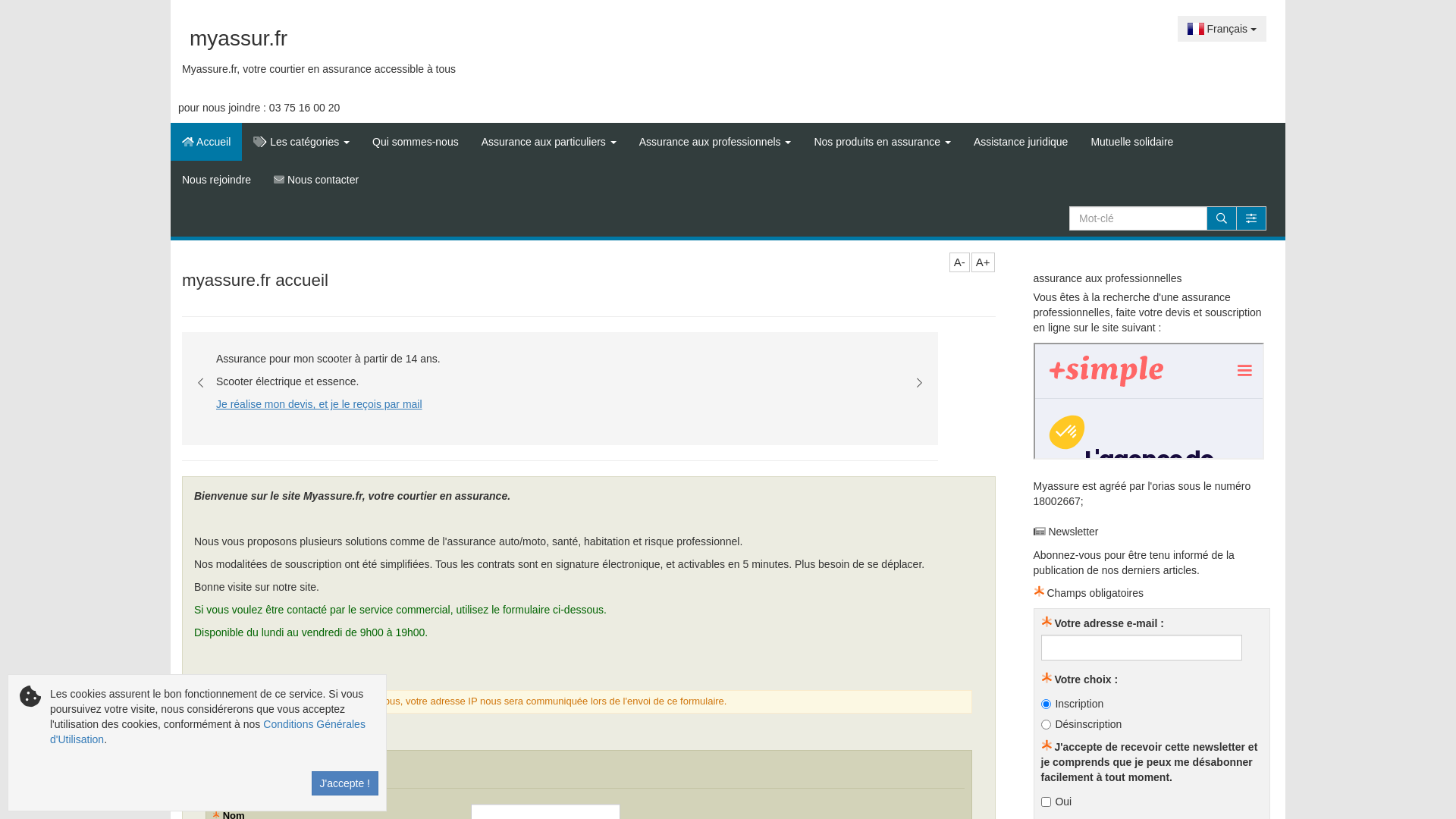 Capture d'écran de Myassure.fr, votre courtier en assurance accessible à tous