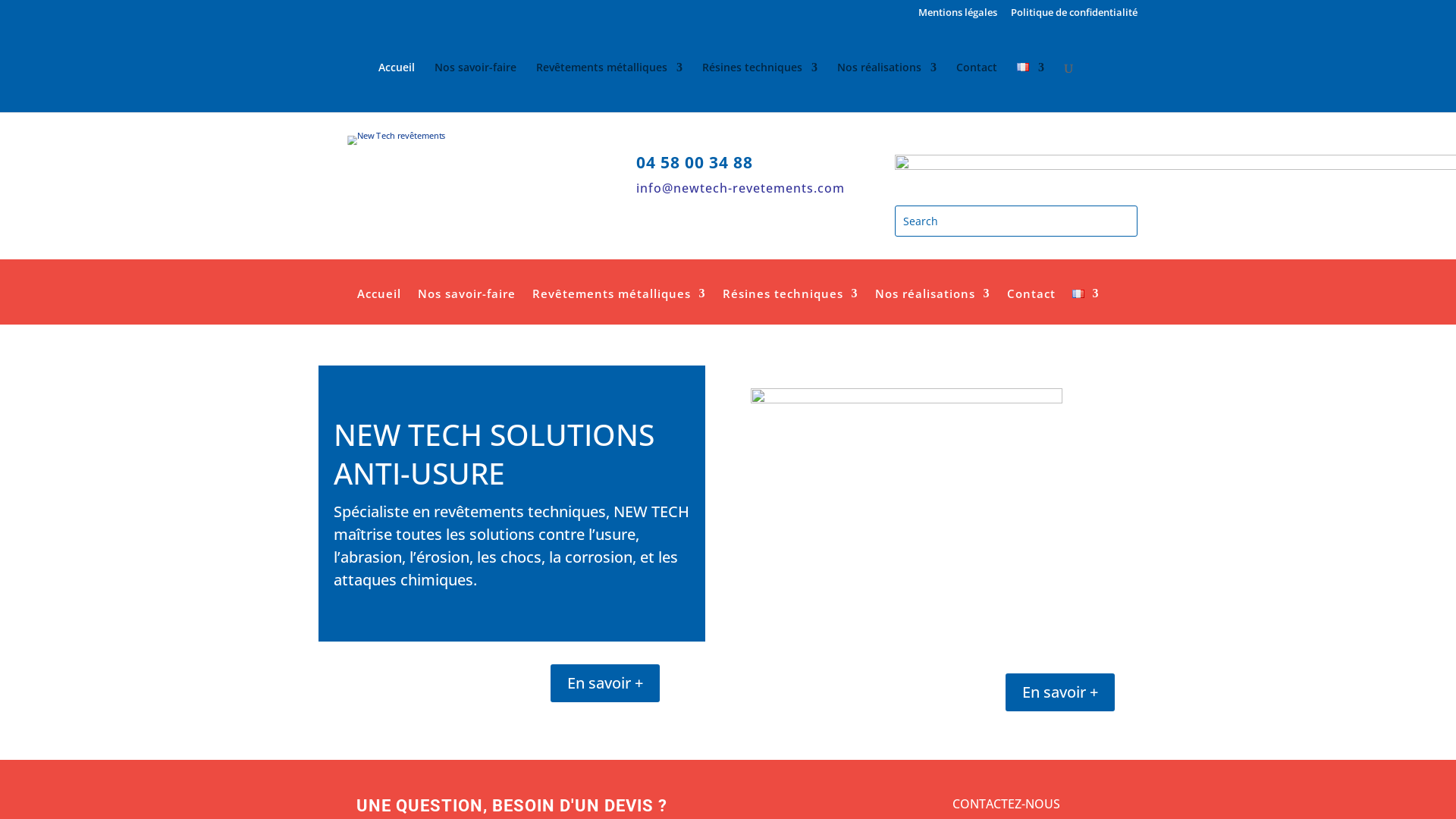 Capture d'écran de New Tech, spécialiste revêtements métallique et non métallique, béton - Prolongement durée de vie de vos équipements