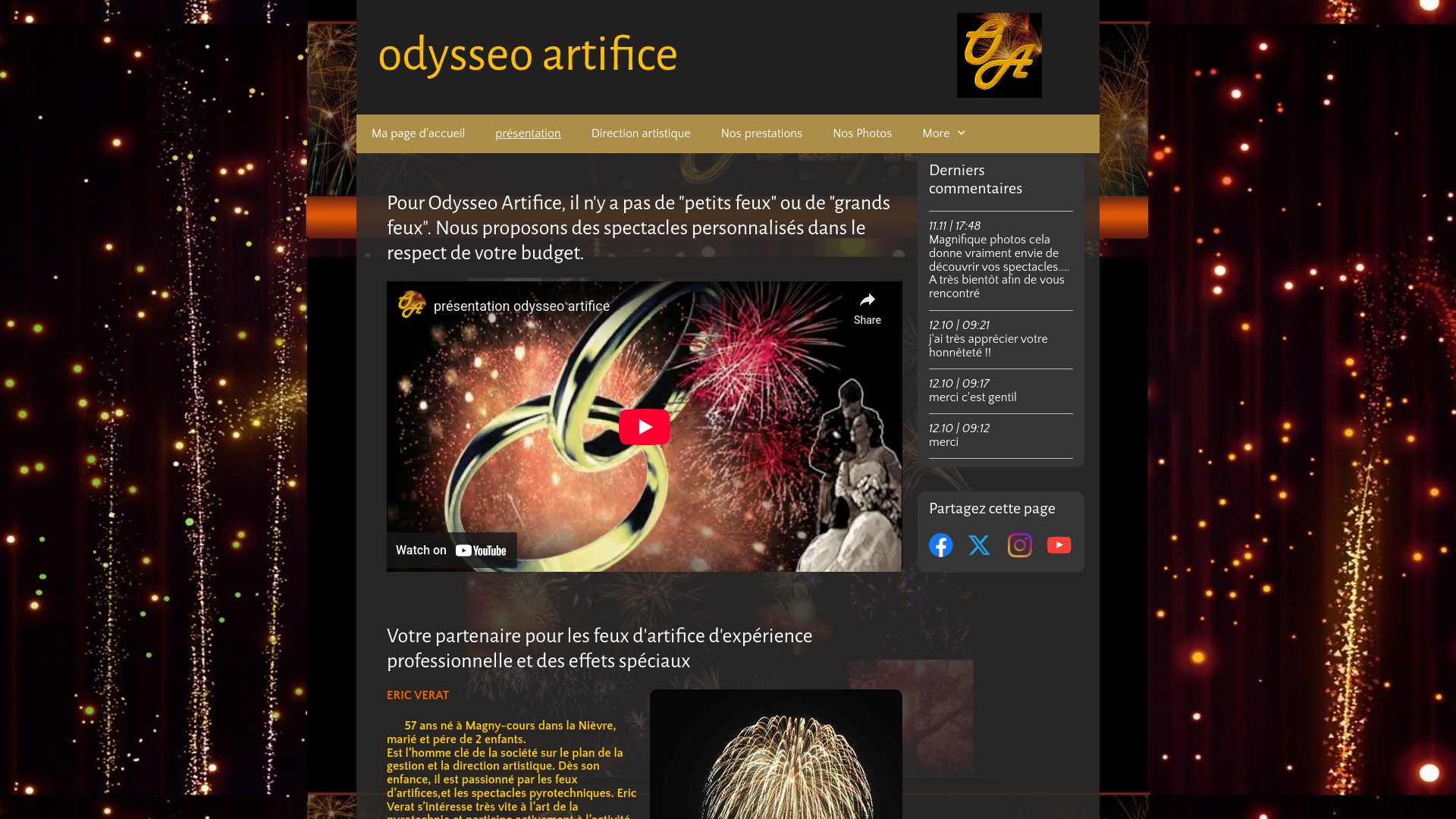 Capture d'écran de Odysseo artifice prestataire de feu d'artifice artificier professionnel