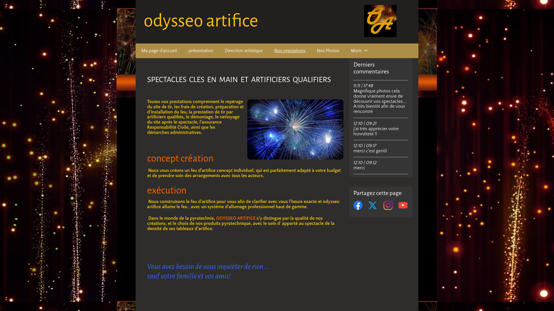 Capture d'écran de Odysseo artifice prestataire feux d'artifice artificier professionnel