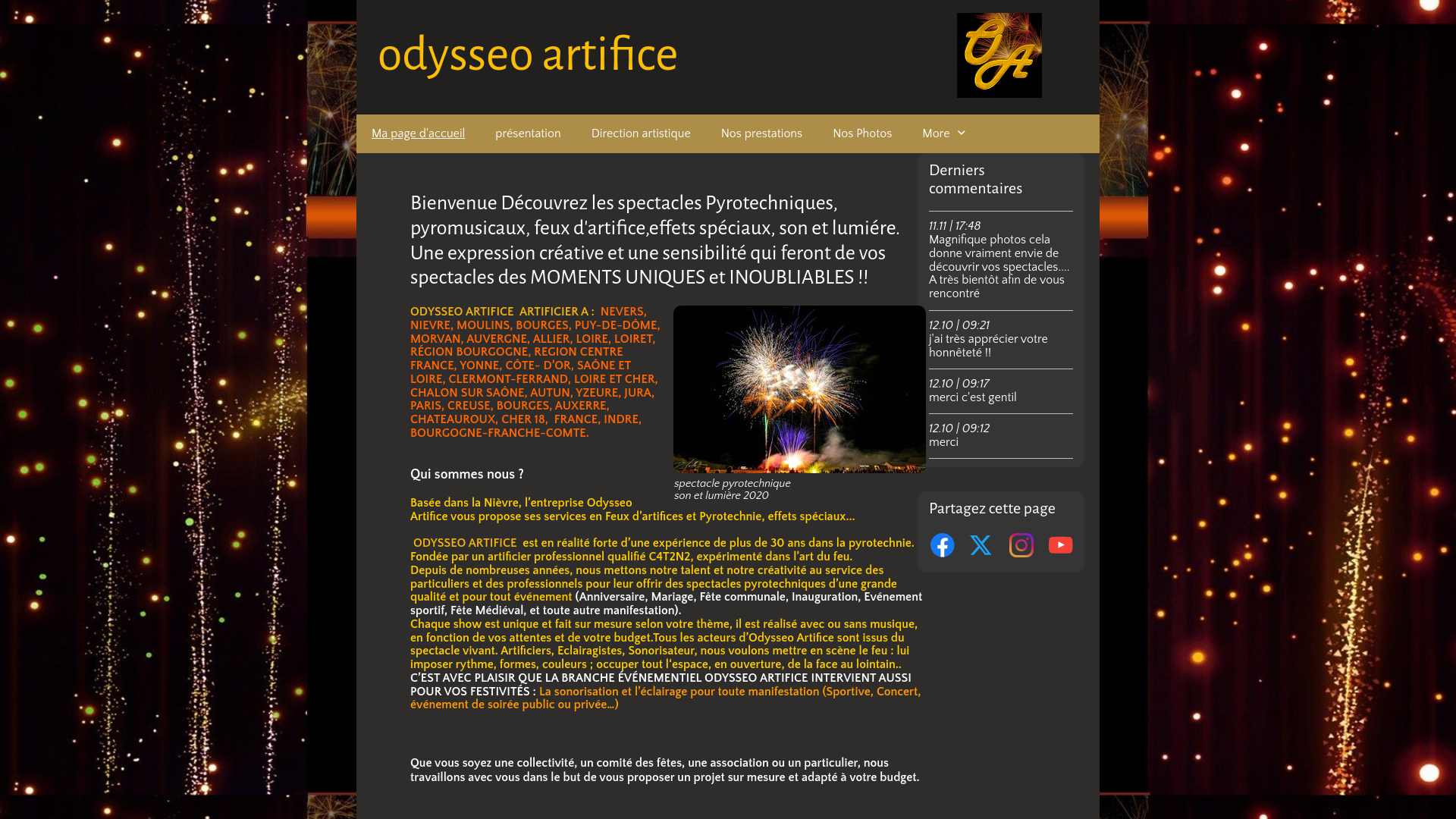 Capture d'écran de Odysseo artifice prestataire de feux d'artifice professionnel