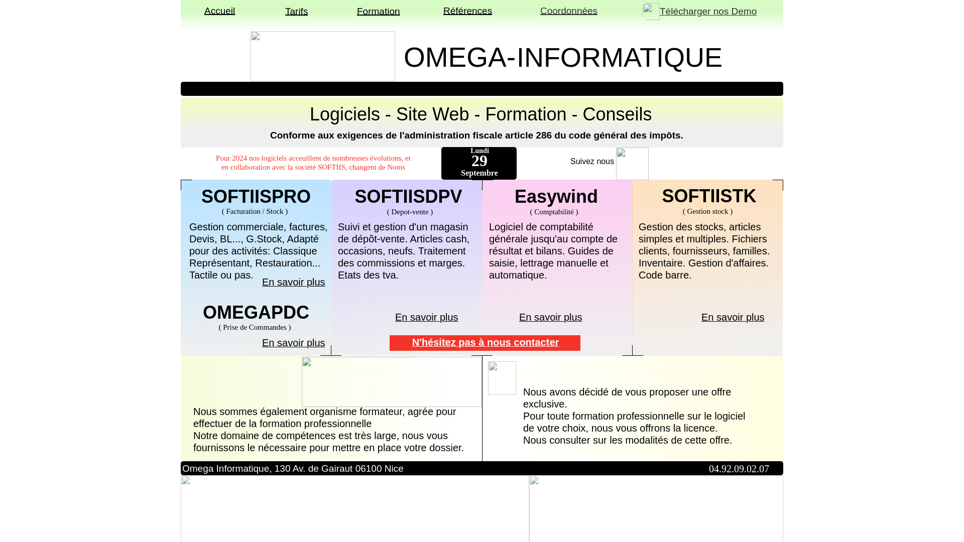 Capture d'écran de OMEGA-INFORMATIQUE logiciels de gestion, facturation, gestion de stock, dépôt vente, comptabilité, Windows.