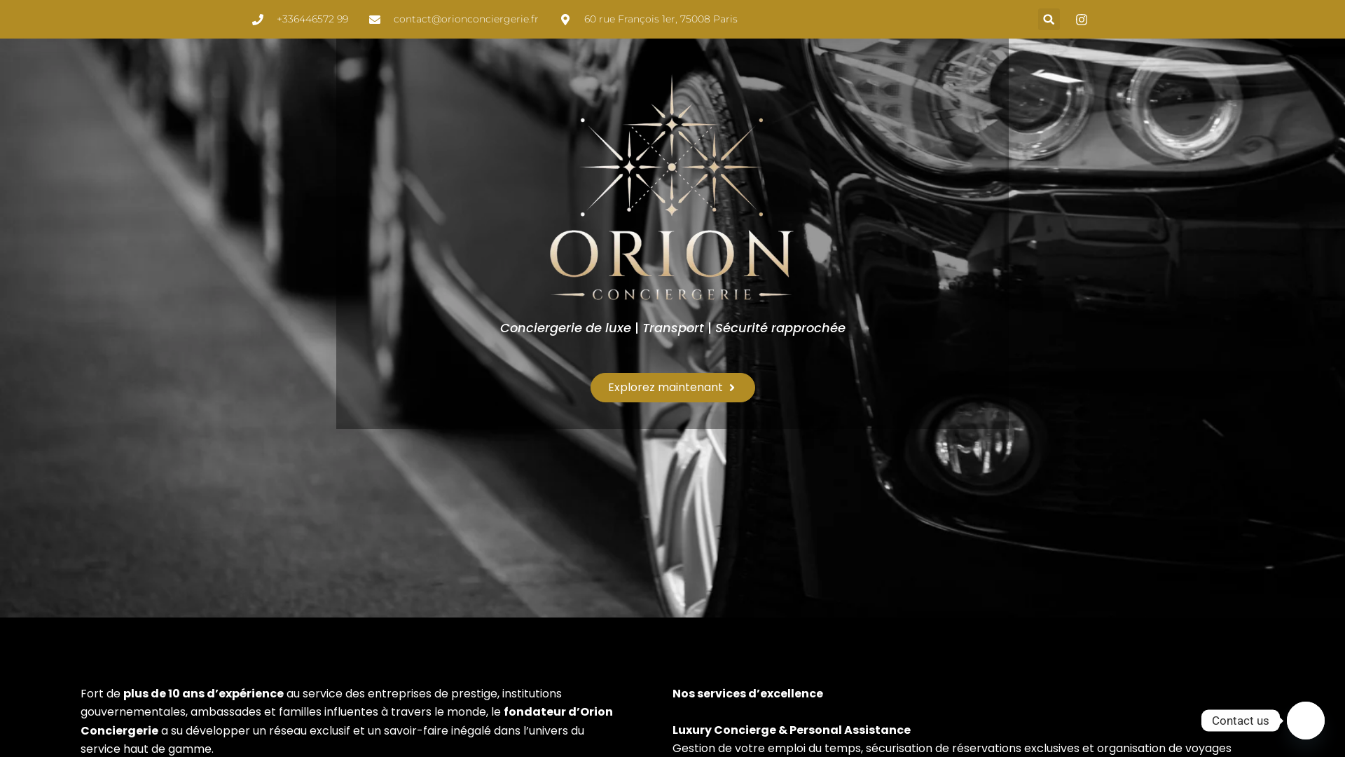 Capture d'écran de Orion Conciergerie – Services de Luxe : Événementiel, Chauffeur, Sécurité, Villas, Chalets & Yachts