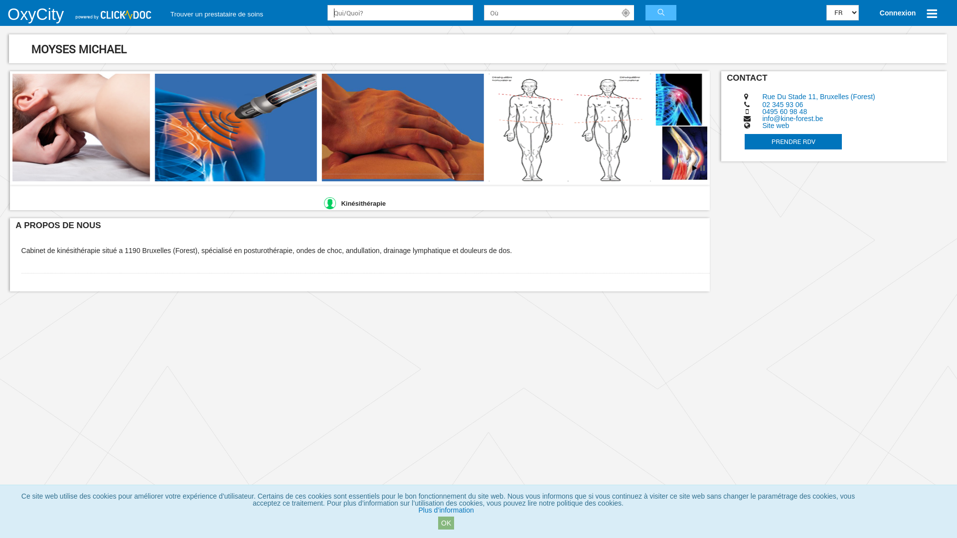 Capture d'écran de Kine Forest, 11 rue du Stade 1190 bruxelles  Michael Moyses, kinésithérapeute 0495609848
