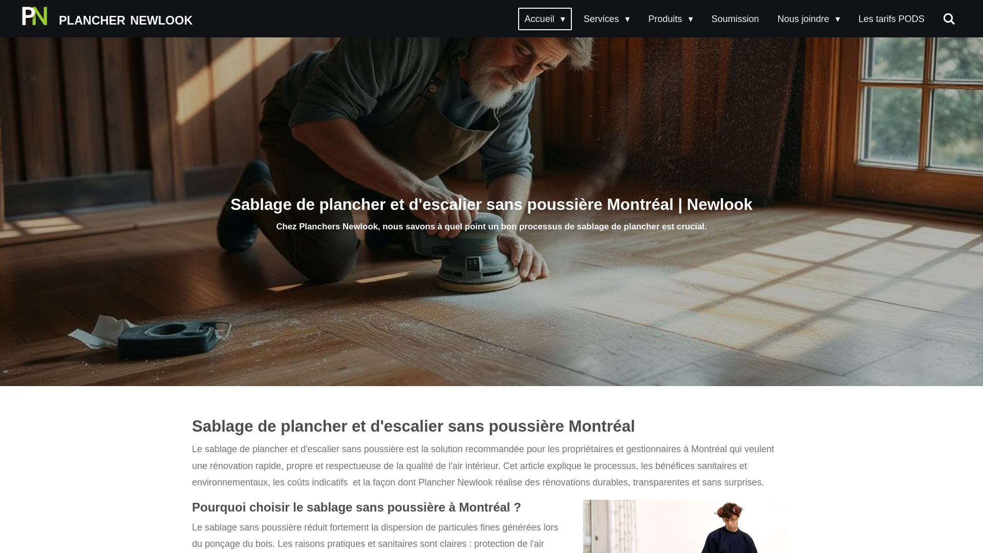 Capture d'écran de Sablage de planchers sans poussière | Plancher Newlook