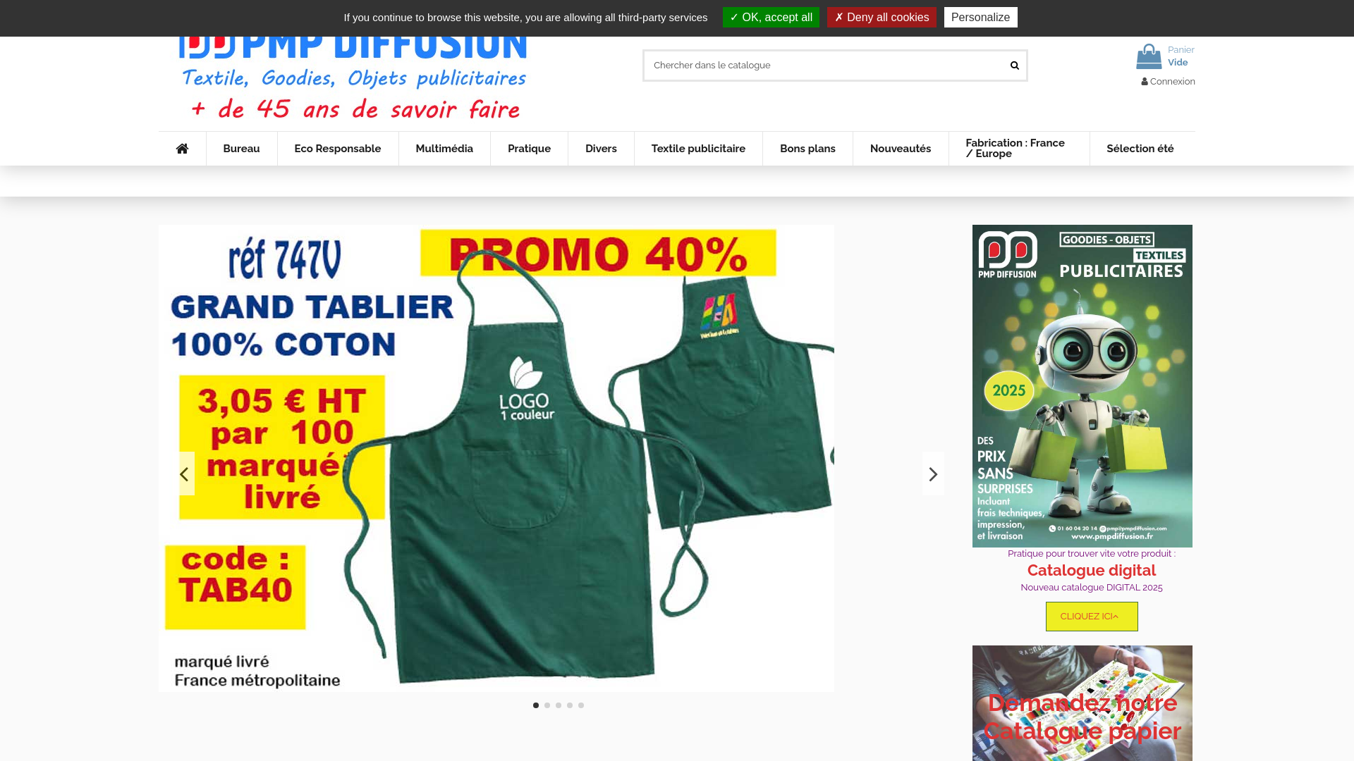 Capture d'écran de PMP Diffusion - Experts en Produits Promotionnels, Objets Publicitaires Personnalisés et textiles publicitaires