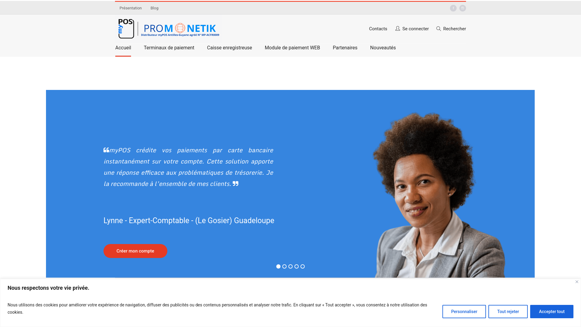 Capture d'écran de Solution monétique Pro de paiement myPOS en Guadeloupe, Martinique, Saint-Martin de carte de crédit CB mobile pour chaque entreprise. Acceptez les paiements à distance