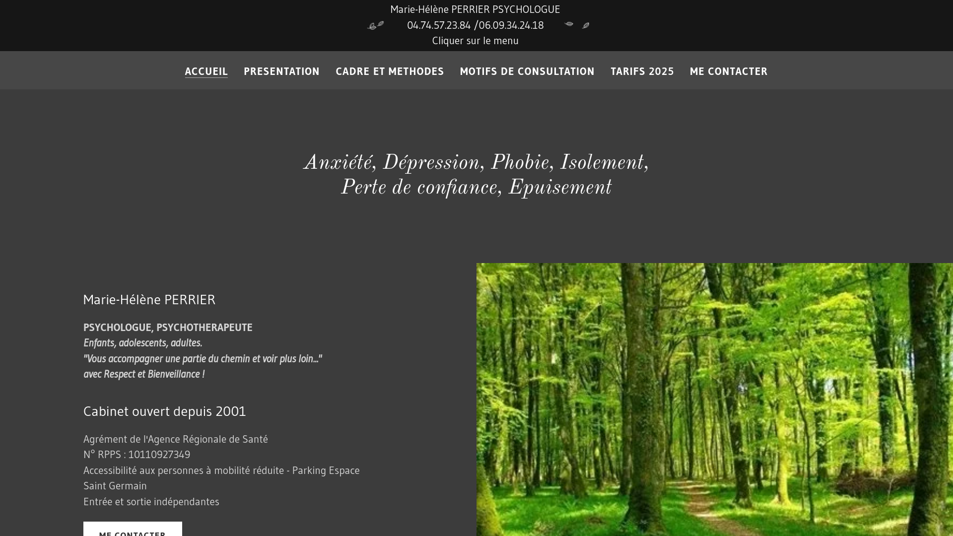 Capture d'écran de Marie-Hélène Perrier, Psychologue Vienne Isère (38), Psychothérapie Cognitive et Comportementale, Thérapie brève, adulte, adolescent, enfant