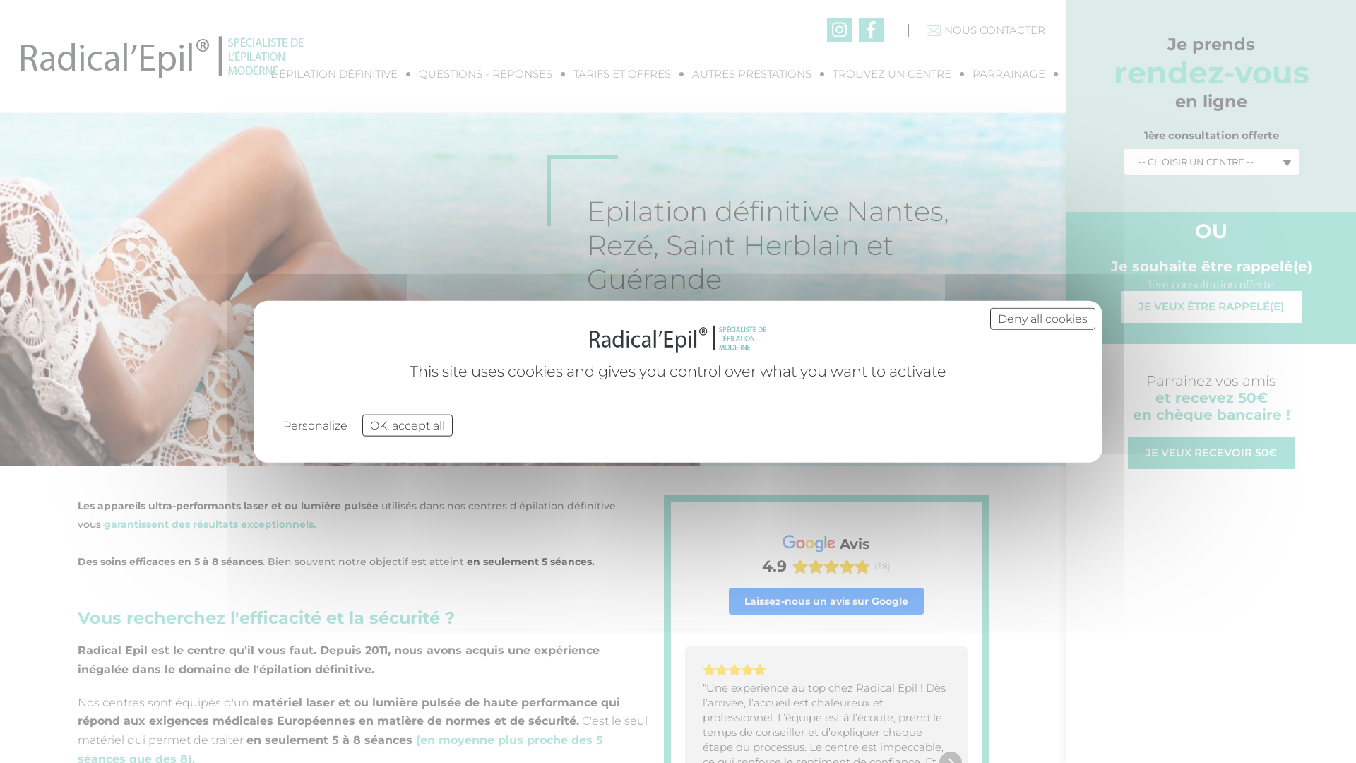 Capture d'écran de Epilation définitive à Nantes, Rezé, Saint Herblain et Saint Nazaire.
Centres experts spécialisés en épilation définitive depuis 2011. 