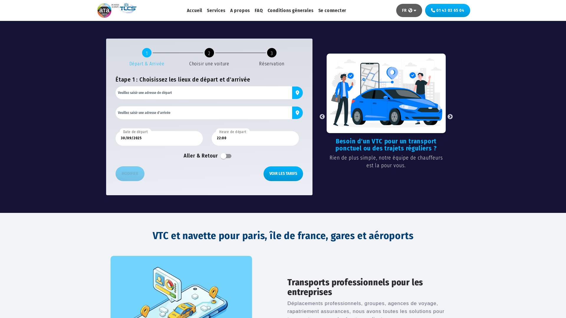 Capture d'écran de Réserver au tarif jusqu'à 50% moins cher qu'un taxi, votre service de navettes et transport de personnes alternatifs au taxi depuis ou vers les aéroports Paris Roissy CDG, Orly, Beauvai