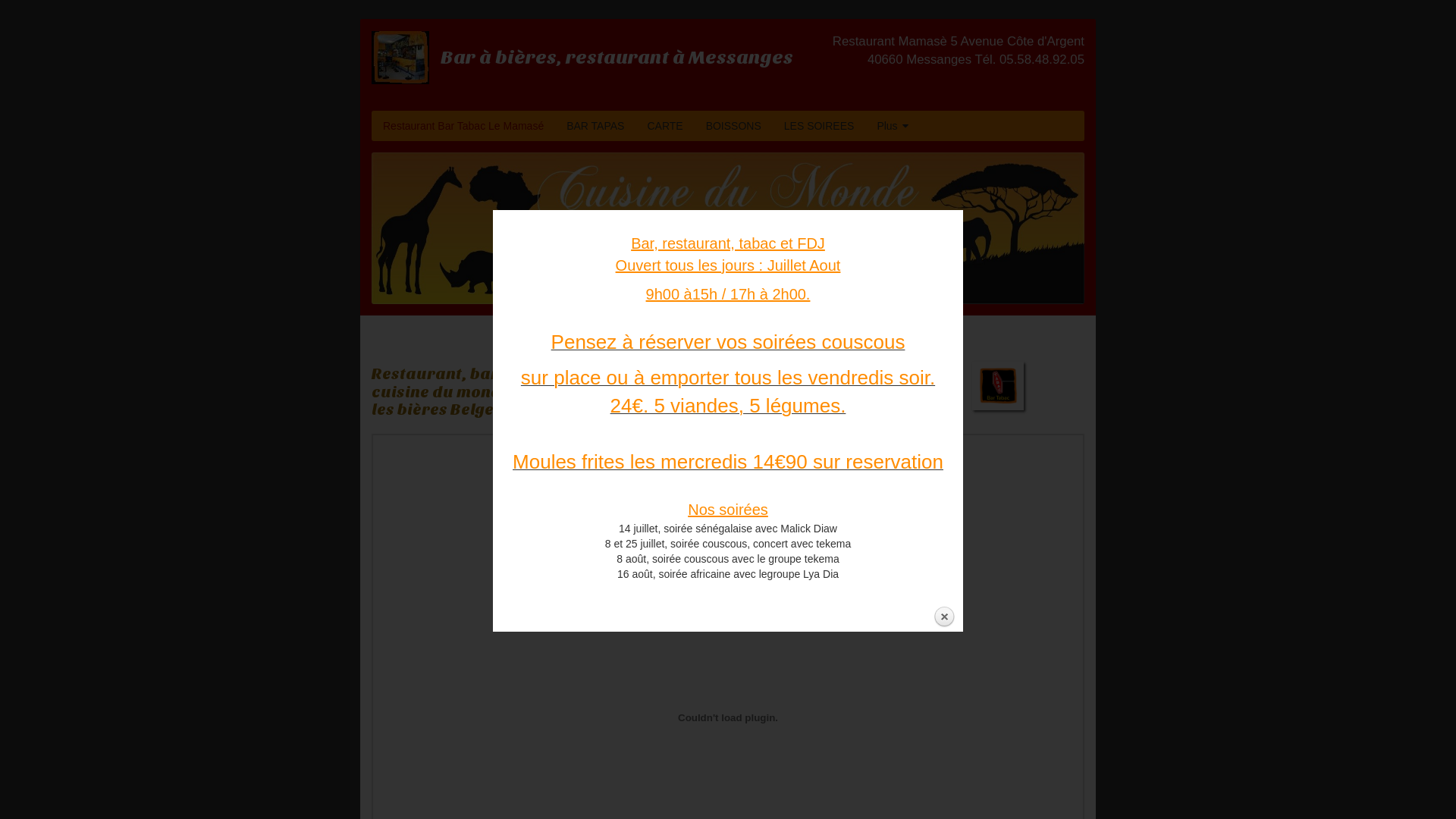 Capture d'écran de Bienvenue sur le site du Restaurant Mamasé, restaurant spécialisé dans la cuisine du monde à Messanges dans les Landes (40).