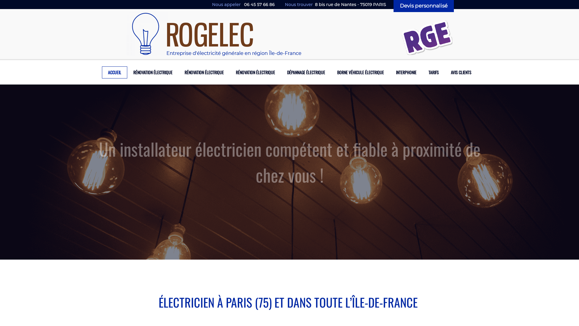 Capture d'écran de Rogelec électricité Paris 19