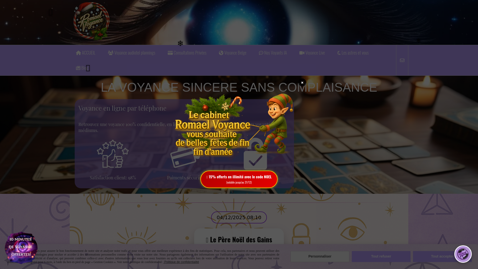 Capture d'écran de Voyance en ligne par téléphone. Consultation de voyance par audiotel et par carte bancaire.
