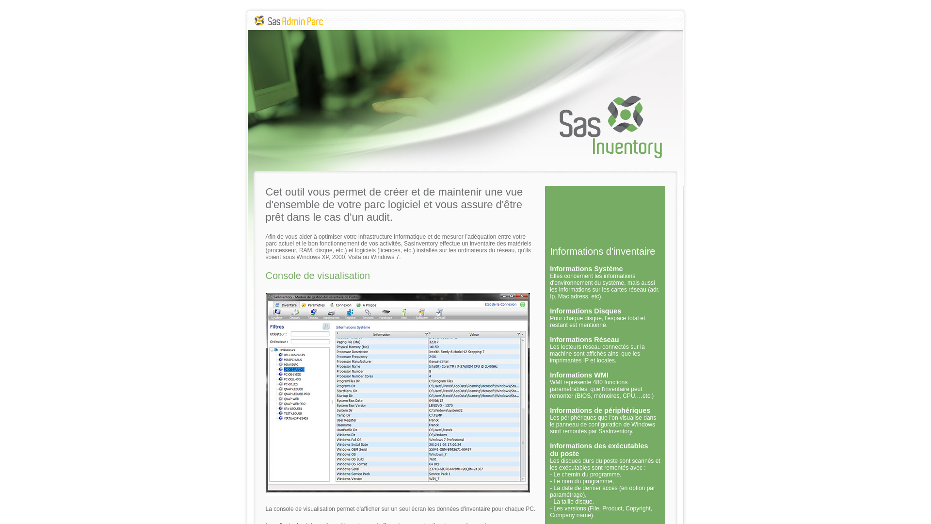 Capture d'écran de SasInventory