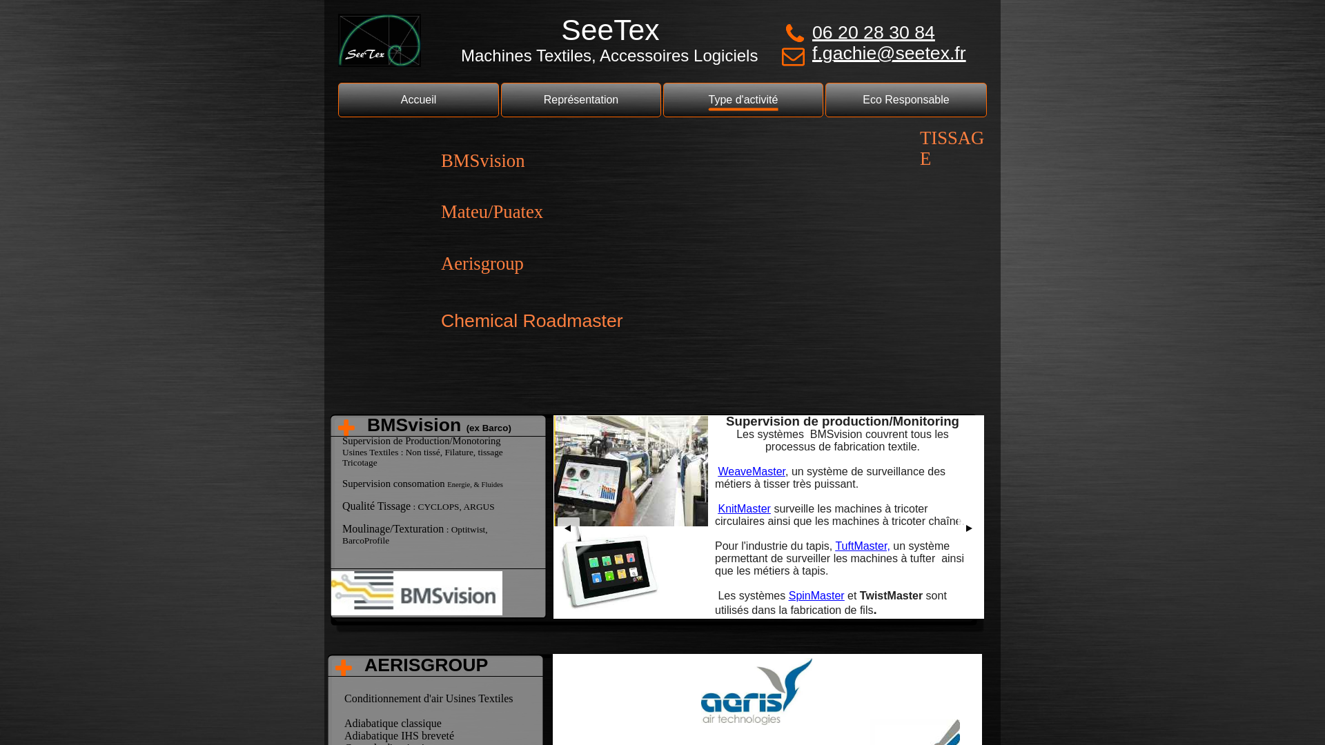 Capture d'écran de Représentation Machines Textiles, Métier à tisser SMIT, Nuevo pignone G6300, Monitoring supervision production, conditionnement d'air, IHS adiabatique, Peignes etc...