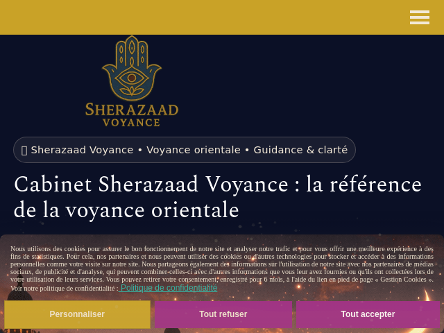 Capture d'écran de Sherazaad Voyance : Cabinet de Voyance Orientale – Audiotel 0, 40€/min & Consultation Privée