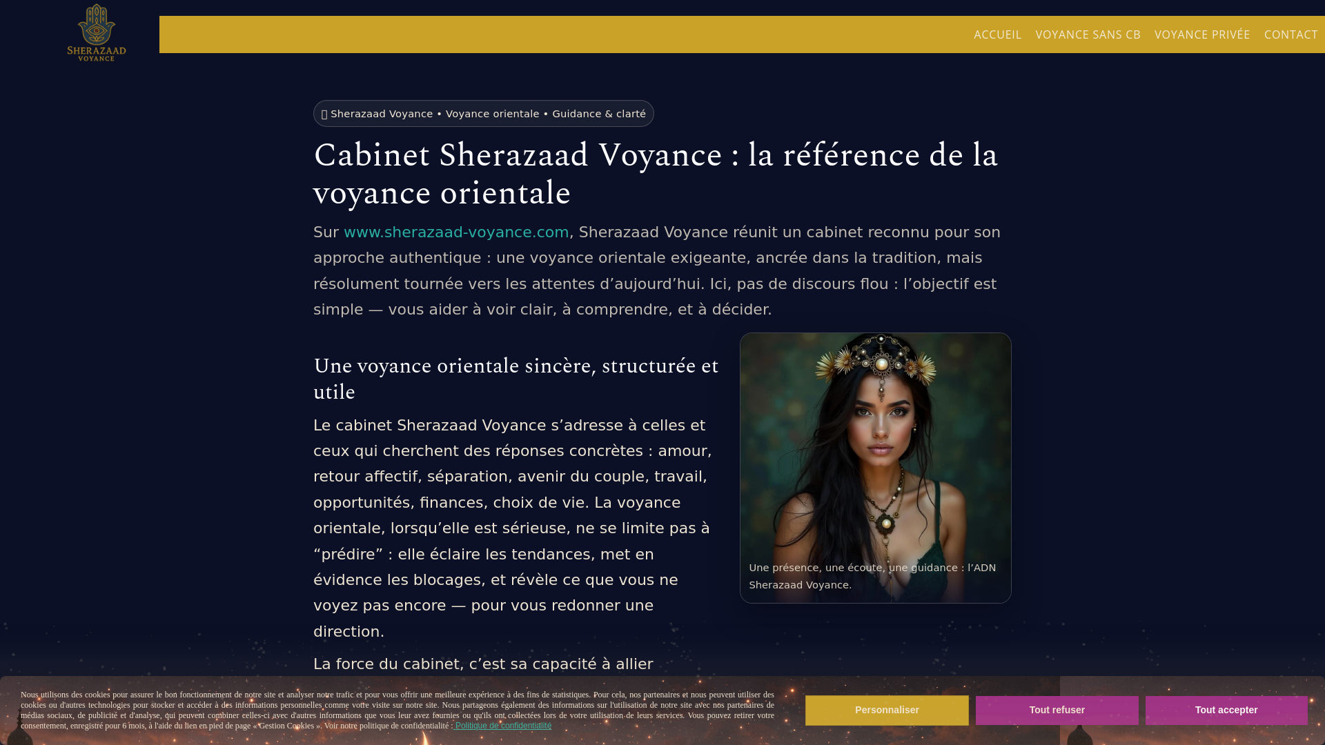Capture d'écran de Sherazaad Voyance : Cabinet de Voyance Orientale – Audiotel 0, 40€/min & Consultation Privée