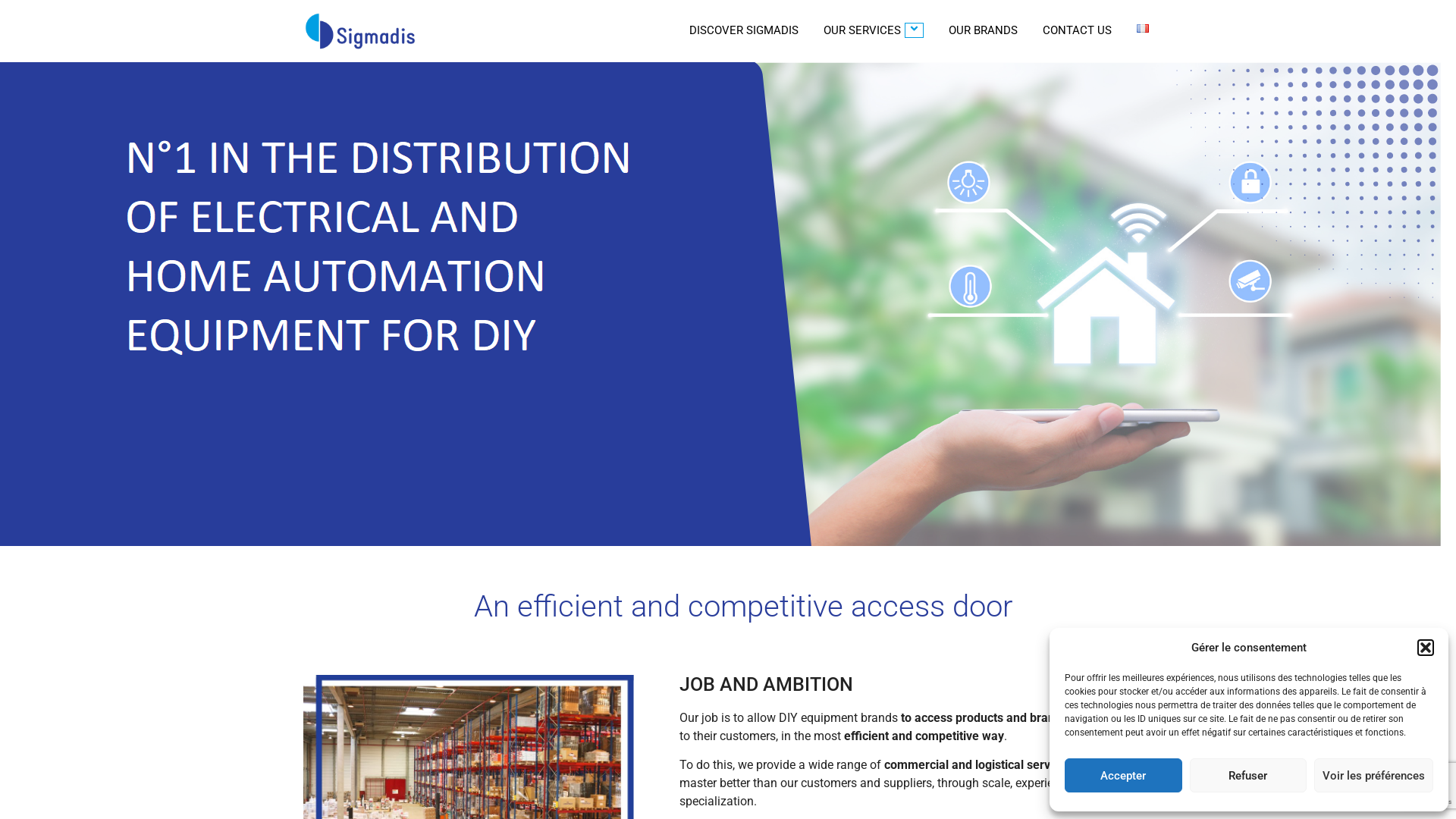 Capture d'écran de SIGMADIS, leader dans la distribution de matériel électrique pour le bricolage.