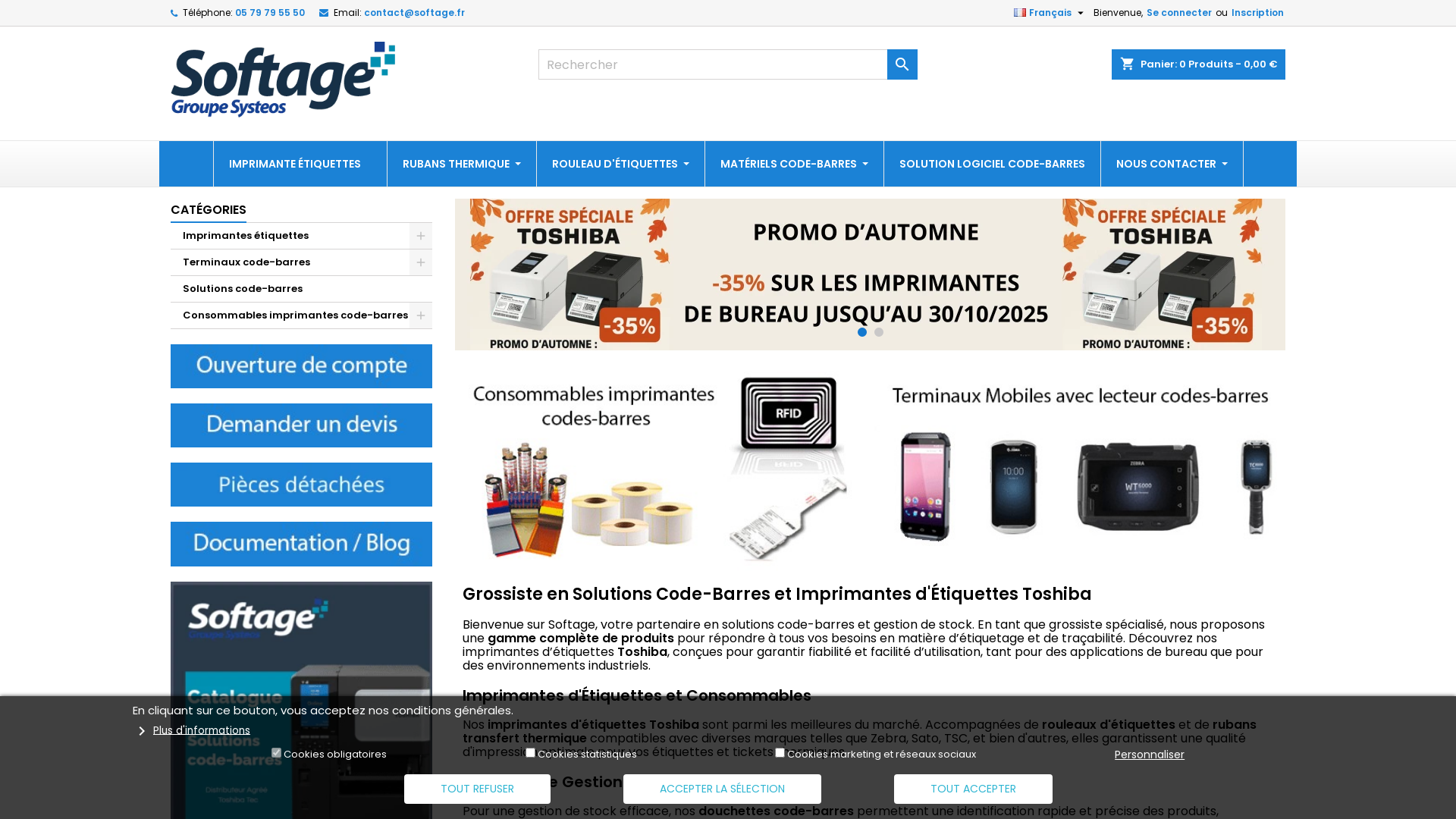 Capture d'écran de Solutions code barres | imprimante étiquettes Toshiba | Douchette