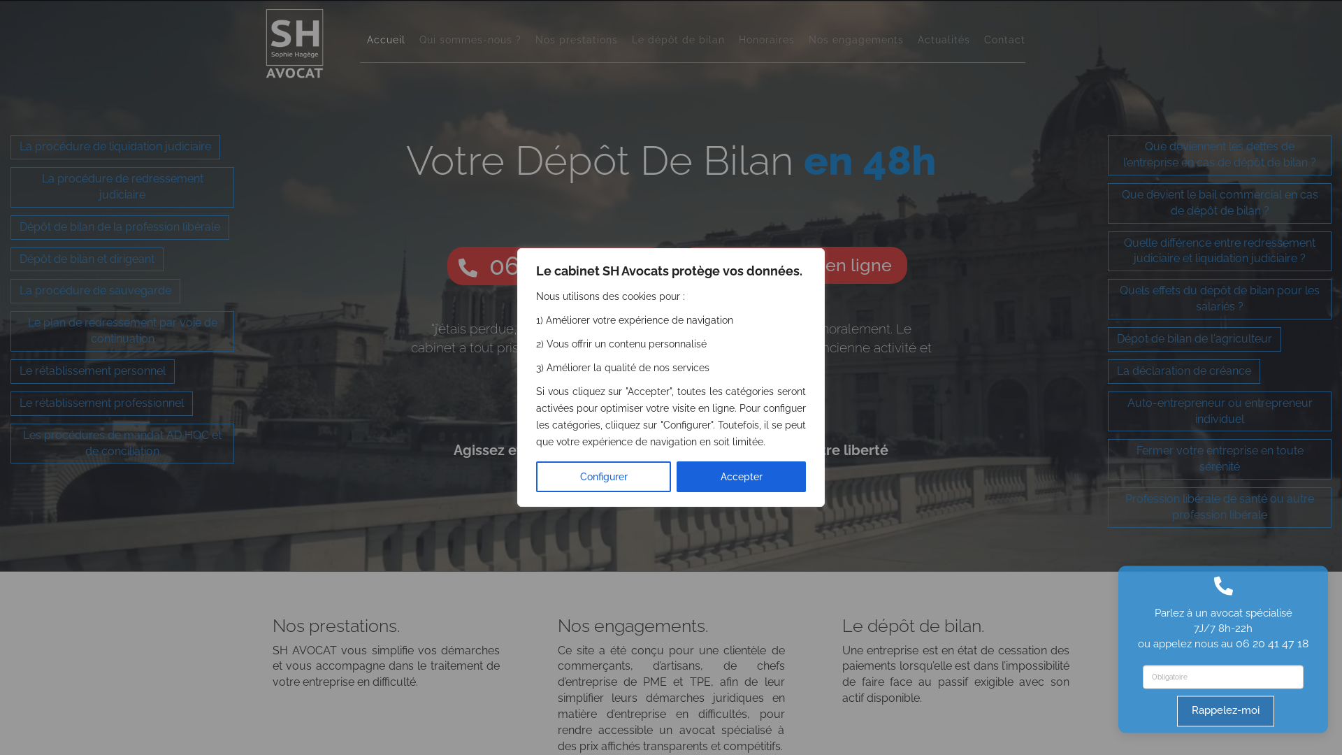 Capture d'écran de Avocat redressement et liquidation judiciaire : SH AVOCAT -Me Sophie HAGEGE Rappel immédiat 06 20 41 47 18 