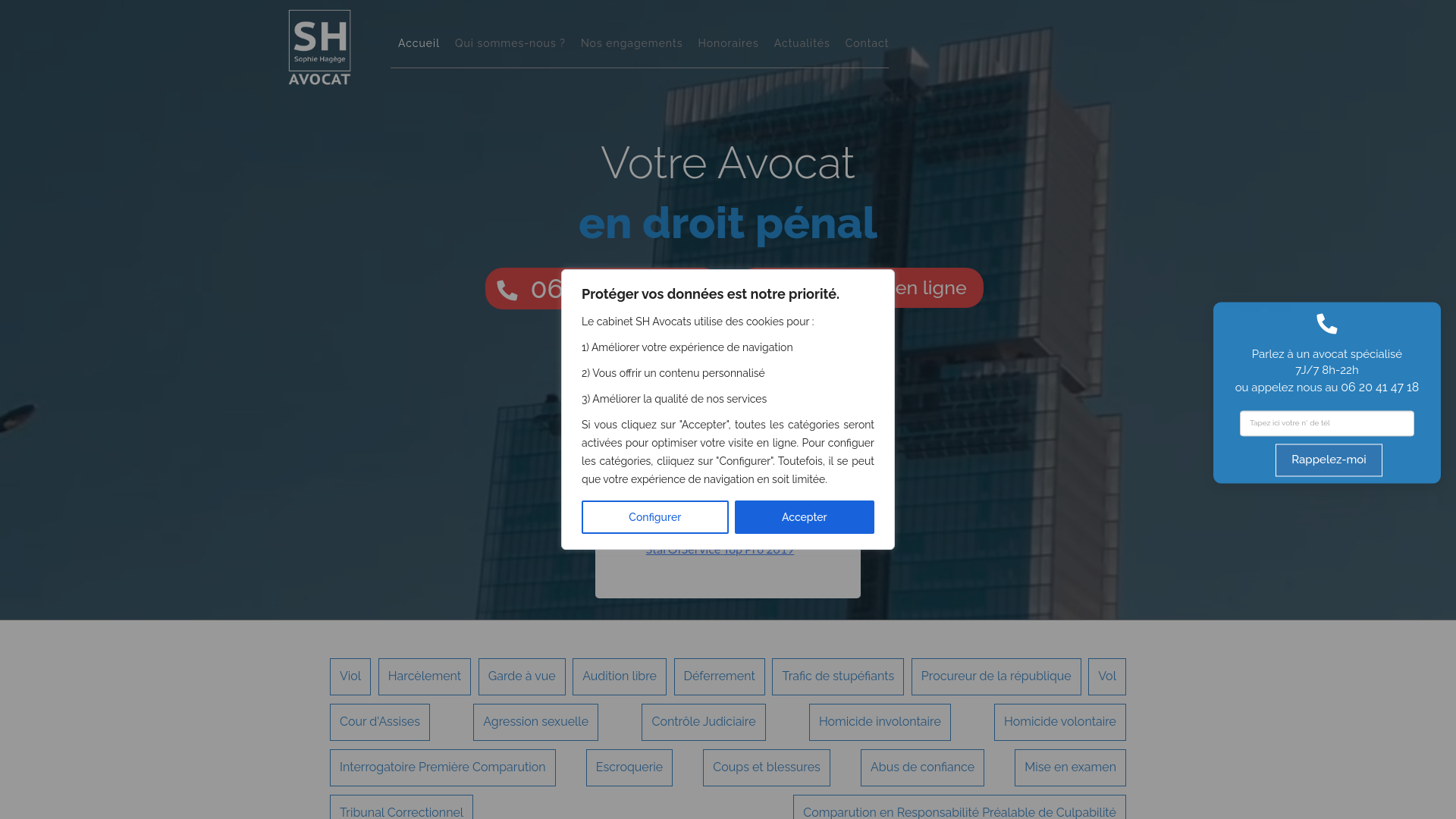 Capture d'écran de Avocat Pénaliste à Paris - Défense Pénale pour Viol, Harcèlement, Trafic de Stupéfiants, Homicide et Plus | Sophie Hagege
