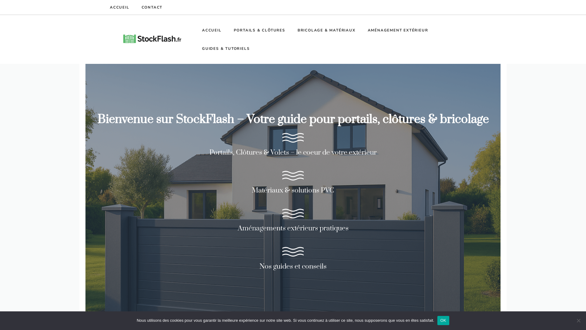 Capture d'écran de Stock Flash fabricant/revendeur de portails, portillons, clôtures, volet, porte de garage et aménagements des extérieurs. Prêt à poser ou en Kit. 
Vente PVC/ALU et Quincaillerie au détail.
 