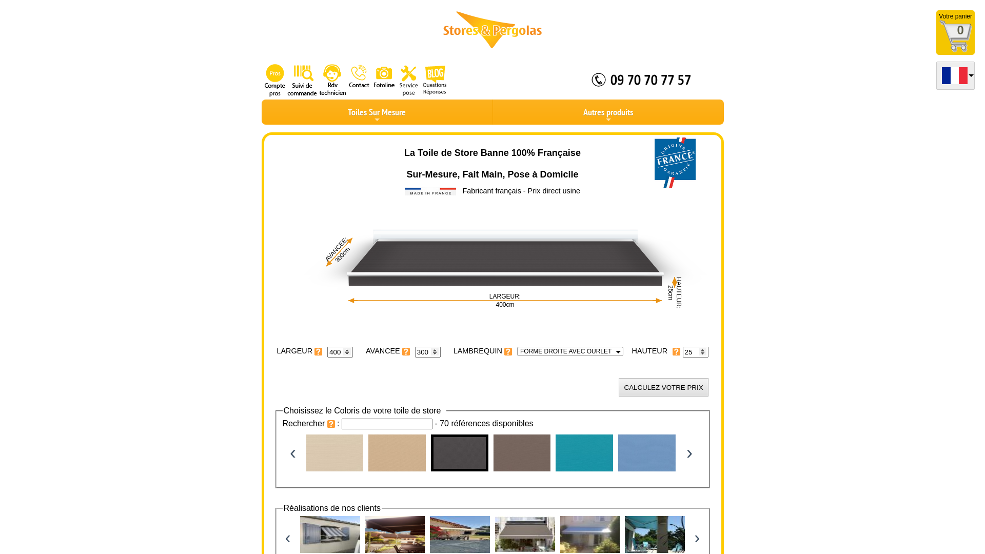 Capture d'écran de TOILE STORE BANNE SUR MESURE | Stores & Pergolas.com