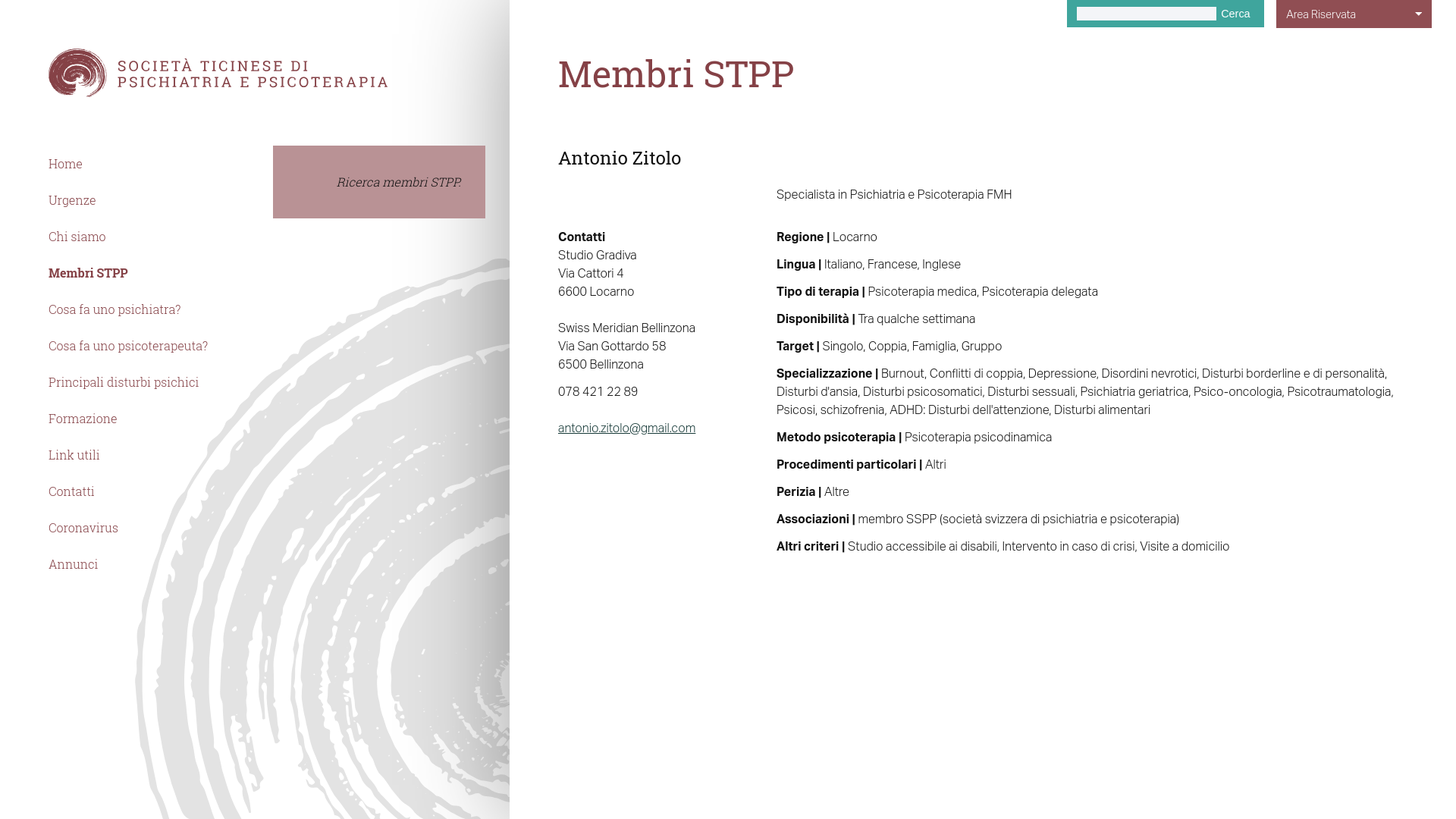 Capture d'écran de Sito descrittivo sull'attività clinica e del metodo terapeutico seguito