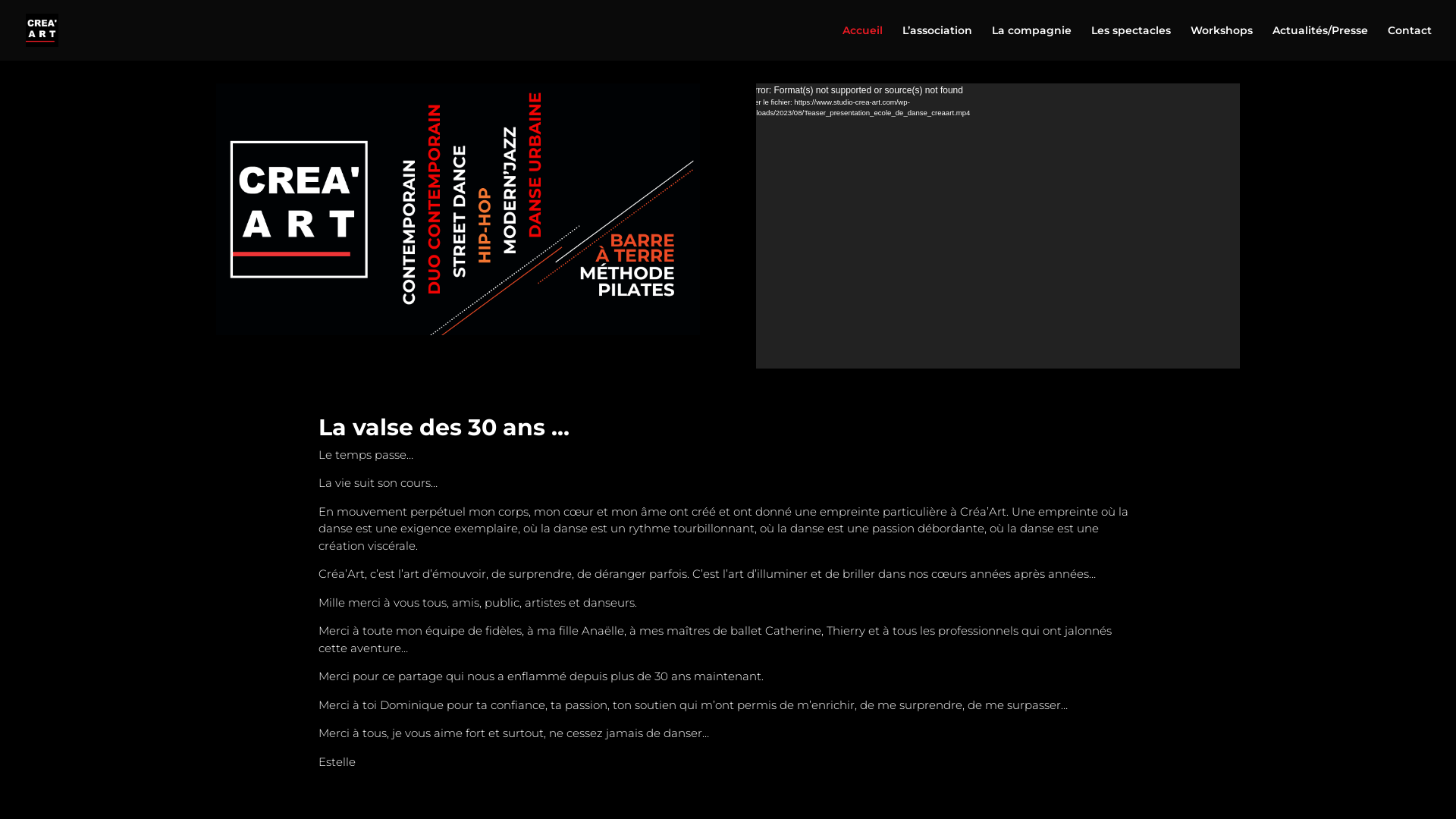 Capture d'écran de Bienvenue au studio de danse Crea art à CHAMALIERES
