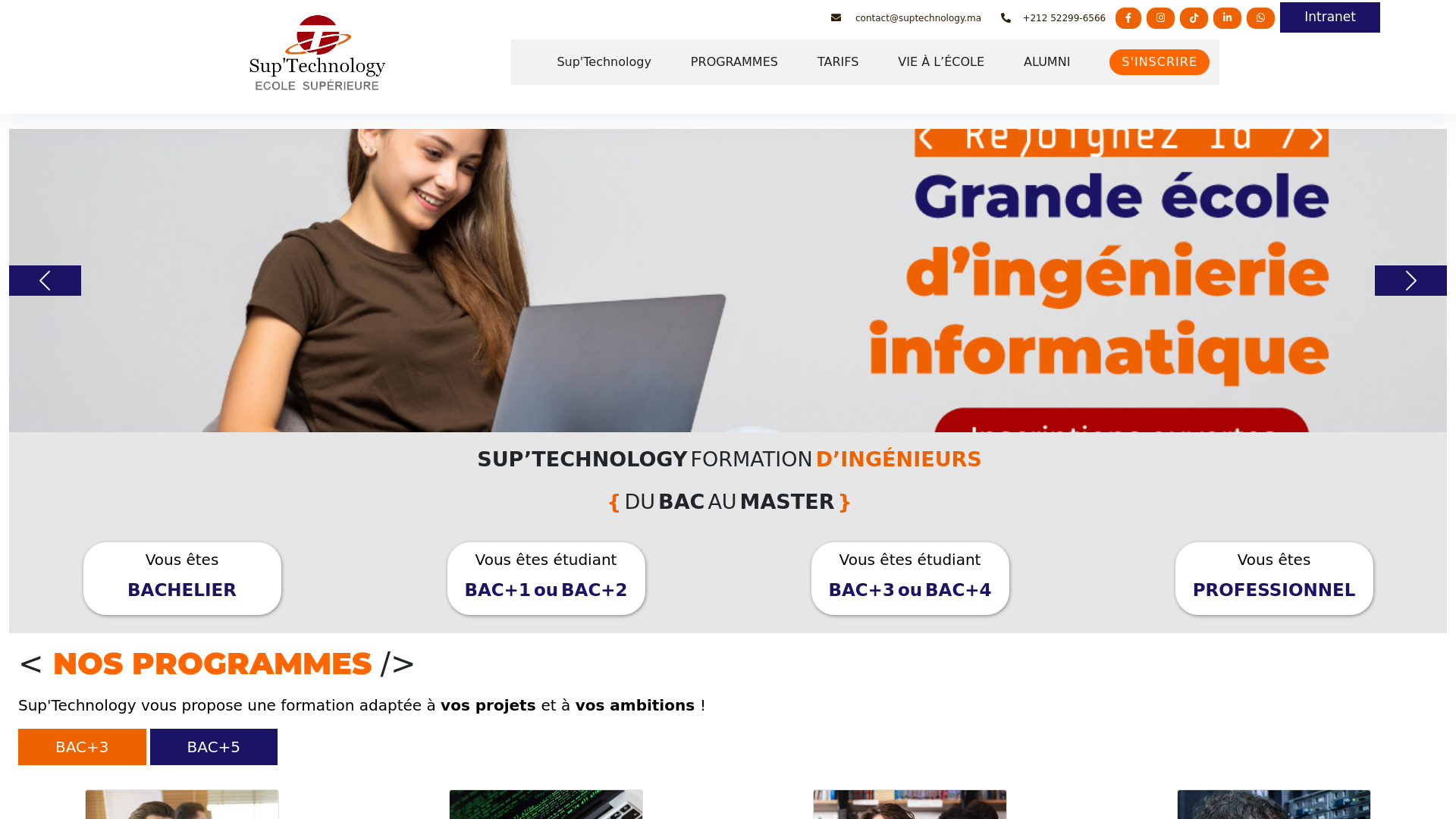 Capture d'écran de SUPTECHNOLOGY, Ecole supérieure Casablanca, Ecole sup privée en licence et Master