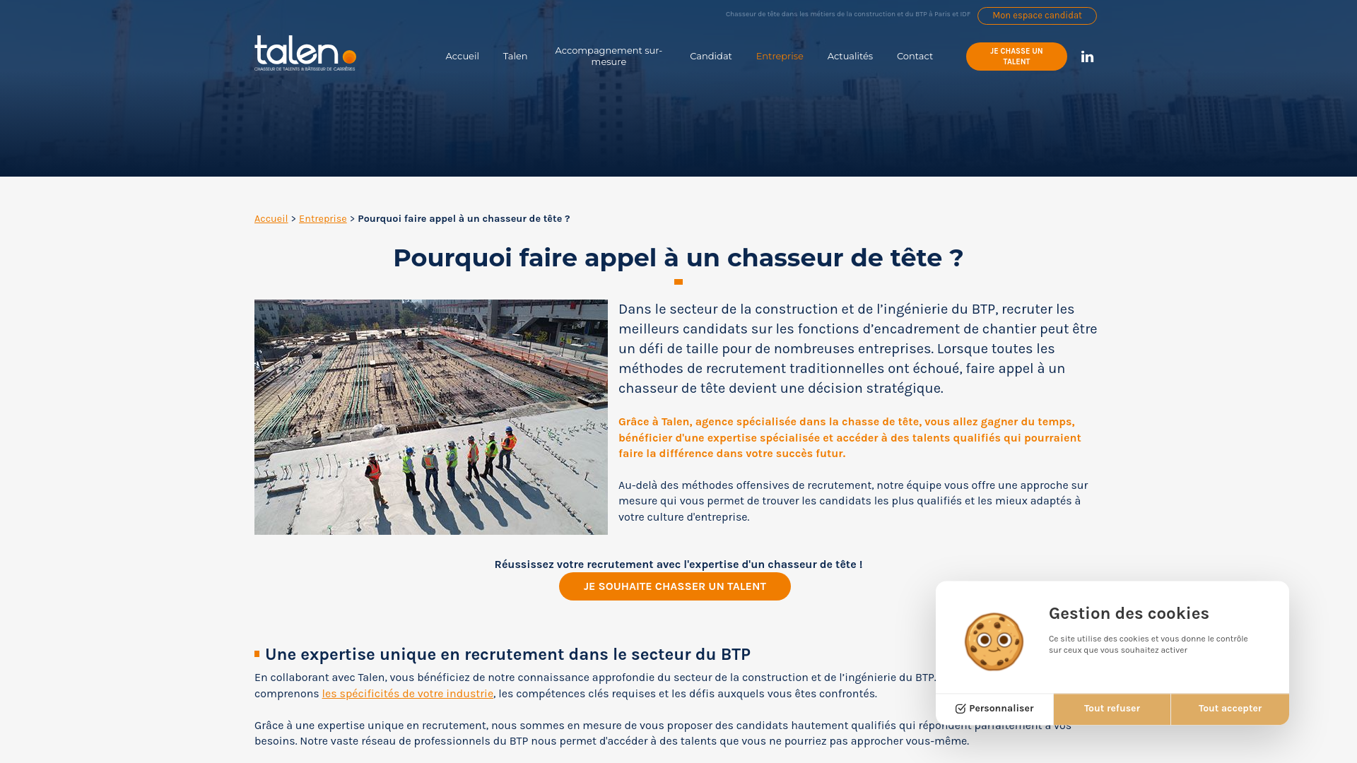 Aperçu de Pourquoi faire appel à un chasseur de tête BTP – Talen