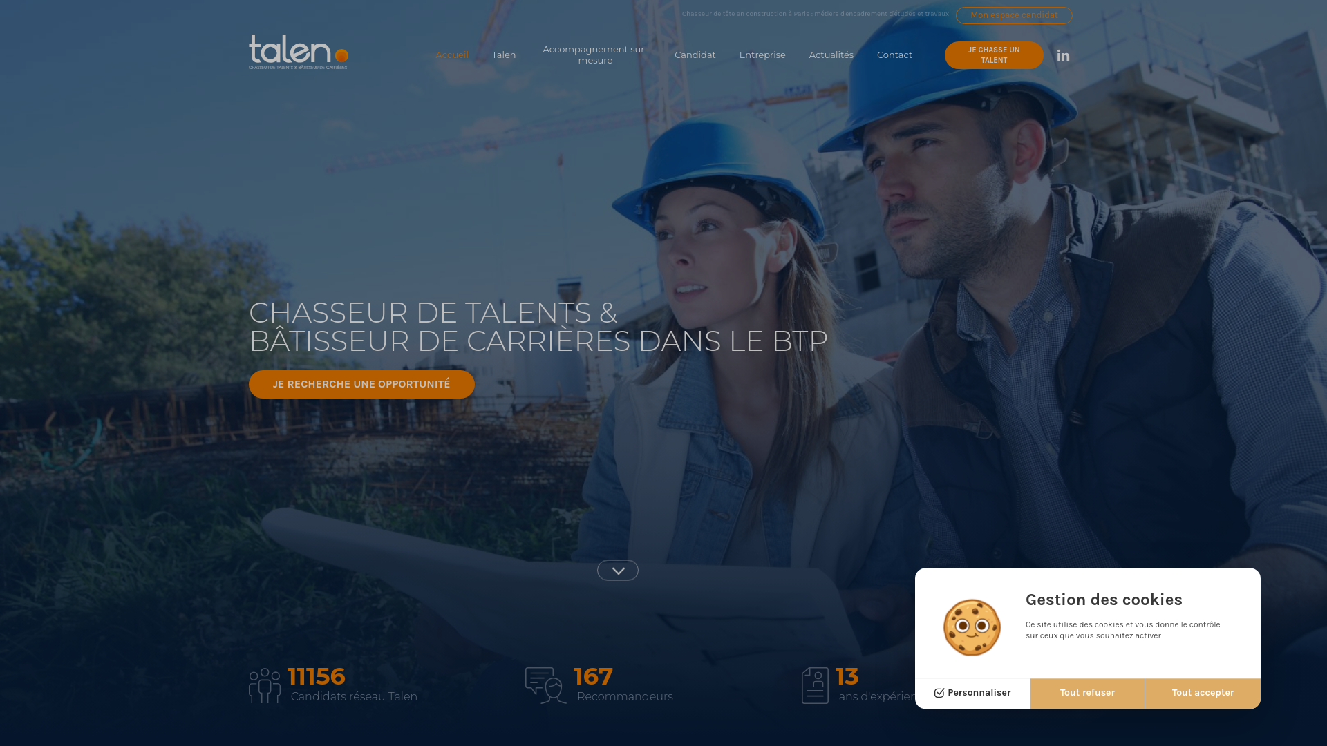 Capture d'écran de TALEN - Chasseur de Têtes BTP & Dirigeants - Cabinet de Recrutement Expert Ingénierie & Construction