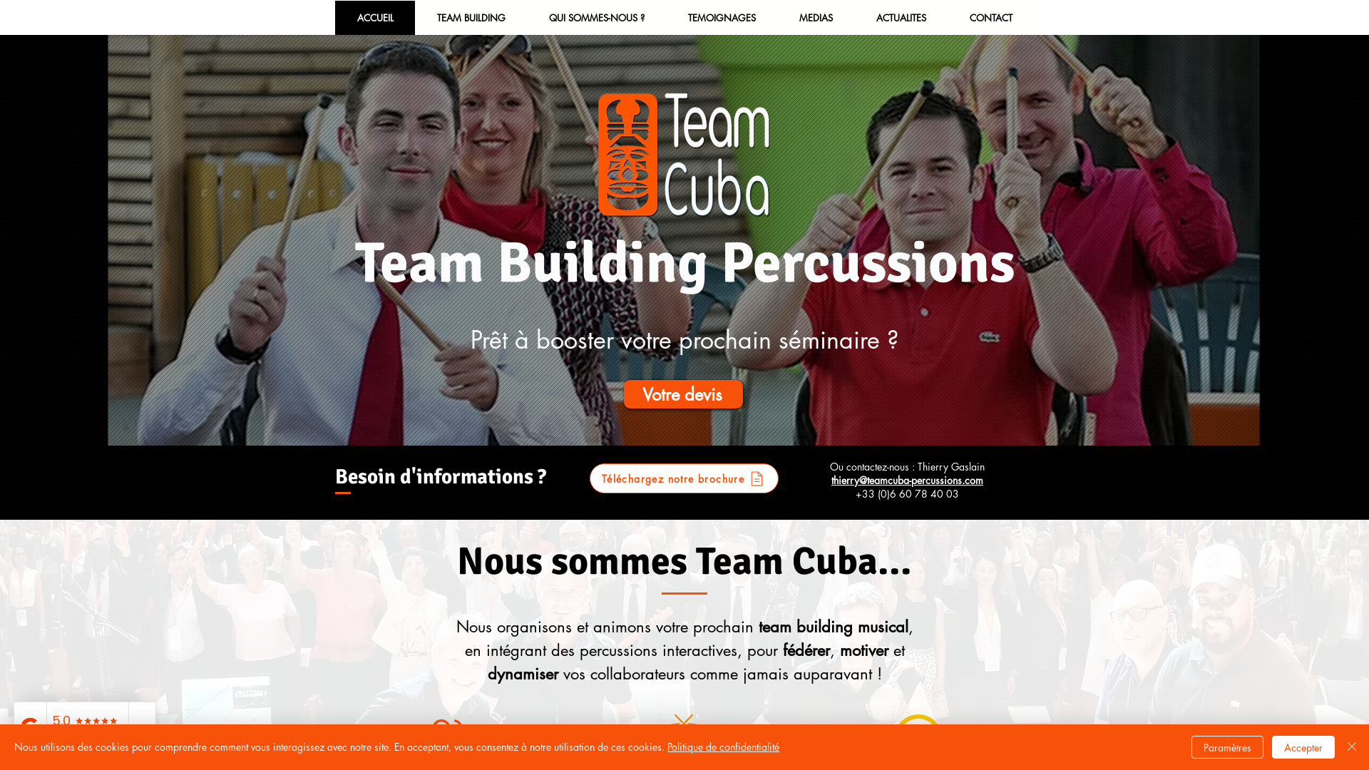 Capture d'écran de Team building percussions pour séminaires de cohésion en entreprise