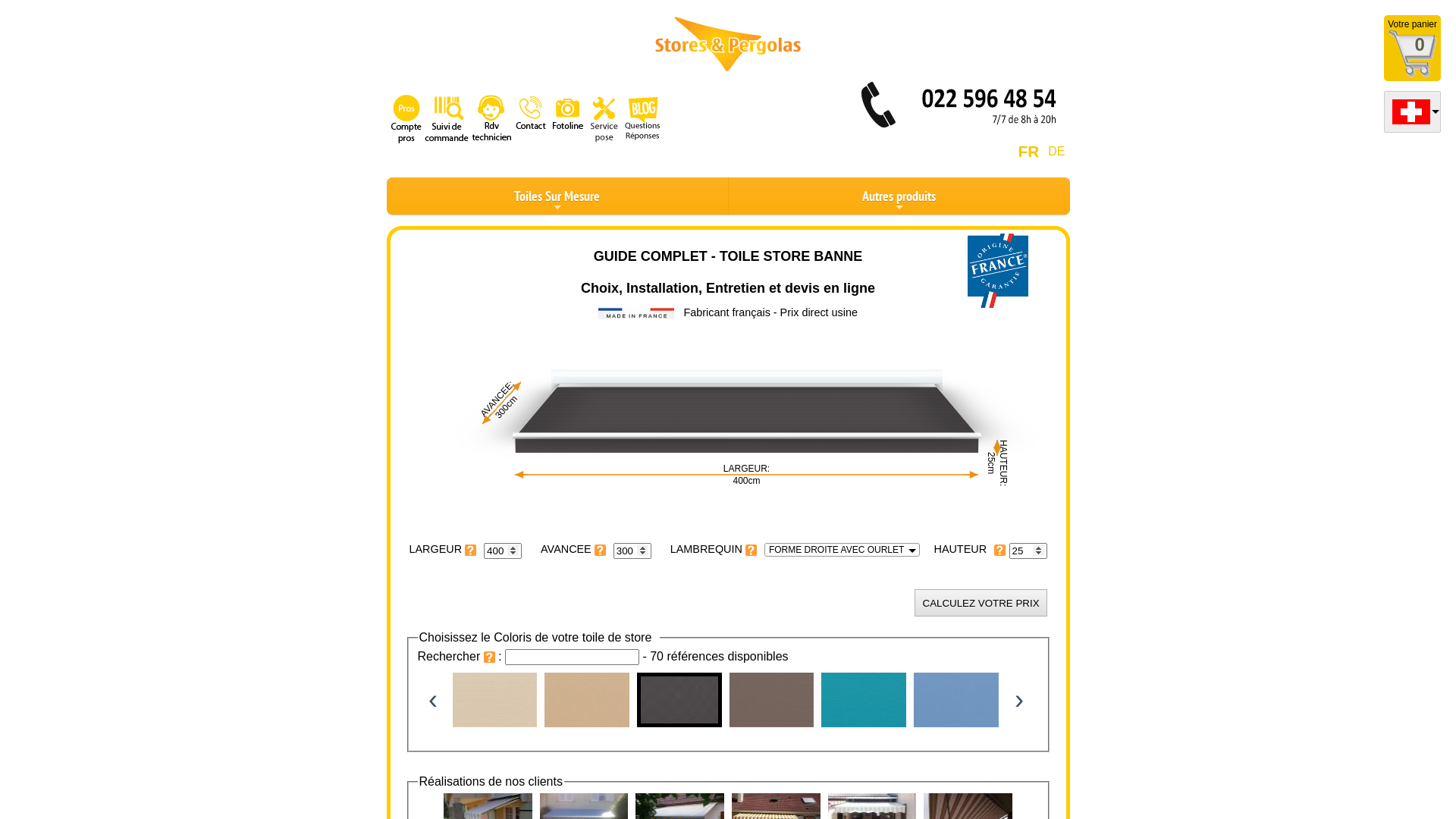 Capture d'écran de TOILE DE STORE BANNE SUR MESURE | Stores & Pergolas.com