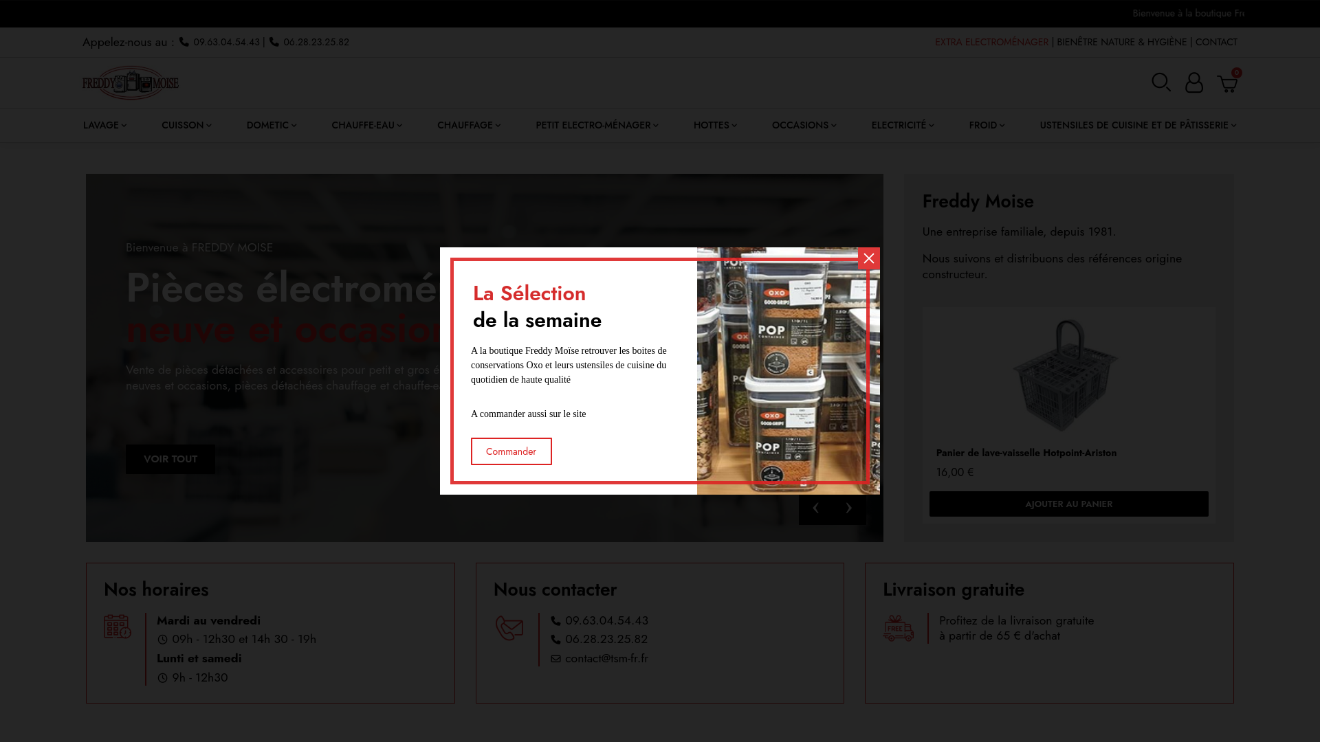 Capture d'écran de TSM Freddy Moise Pièces détachées et accessoires petit et gros électroménager, Pièces Dometic et Pièces chauffe-eau, ustensiles de cuisine et pâtisserie
