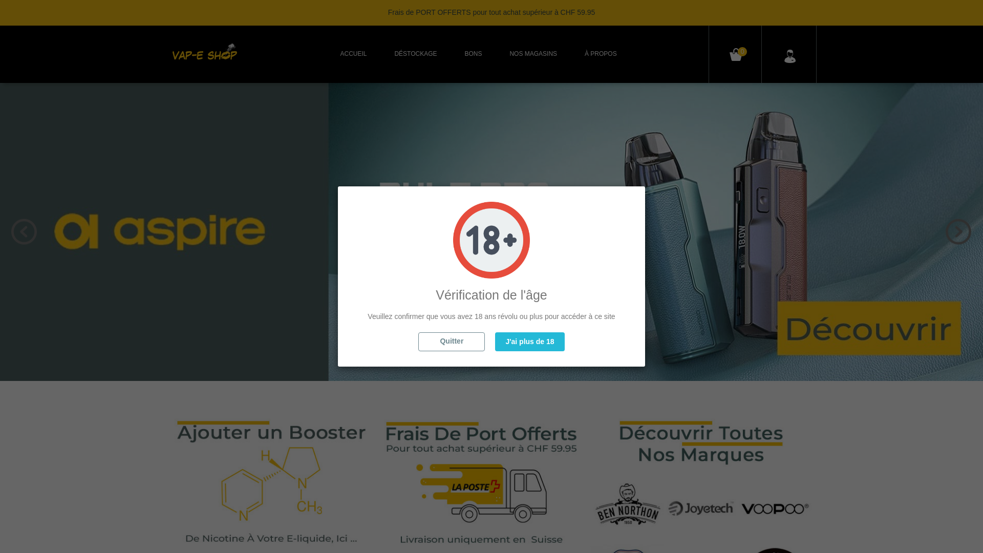 Capture d'écran de VAP-E SHOP Boutique suisse spécialisée en cigarettes électroniques et e-liquides